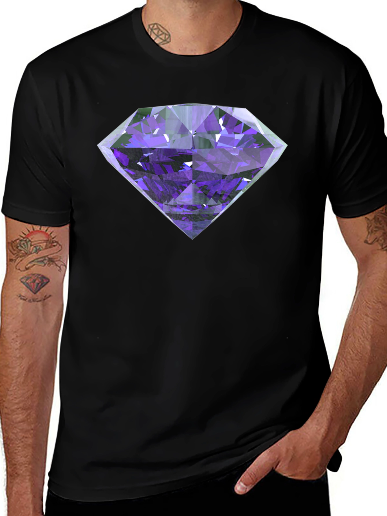 Men's Black T-Shirt with Diamond Graphic