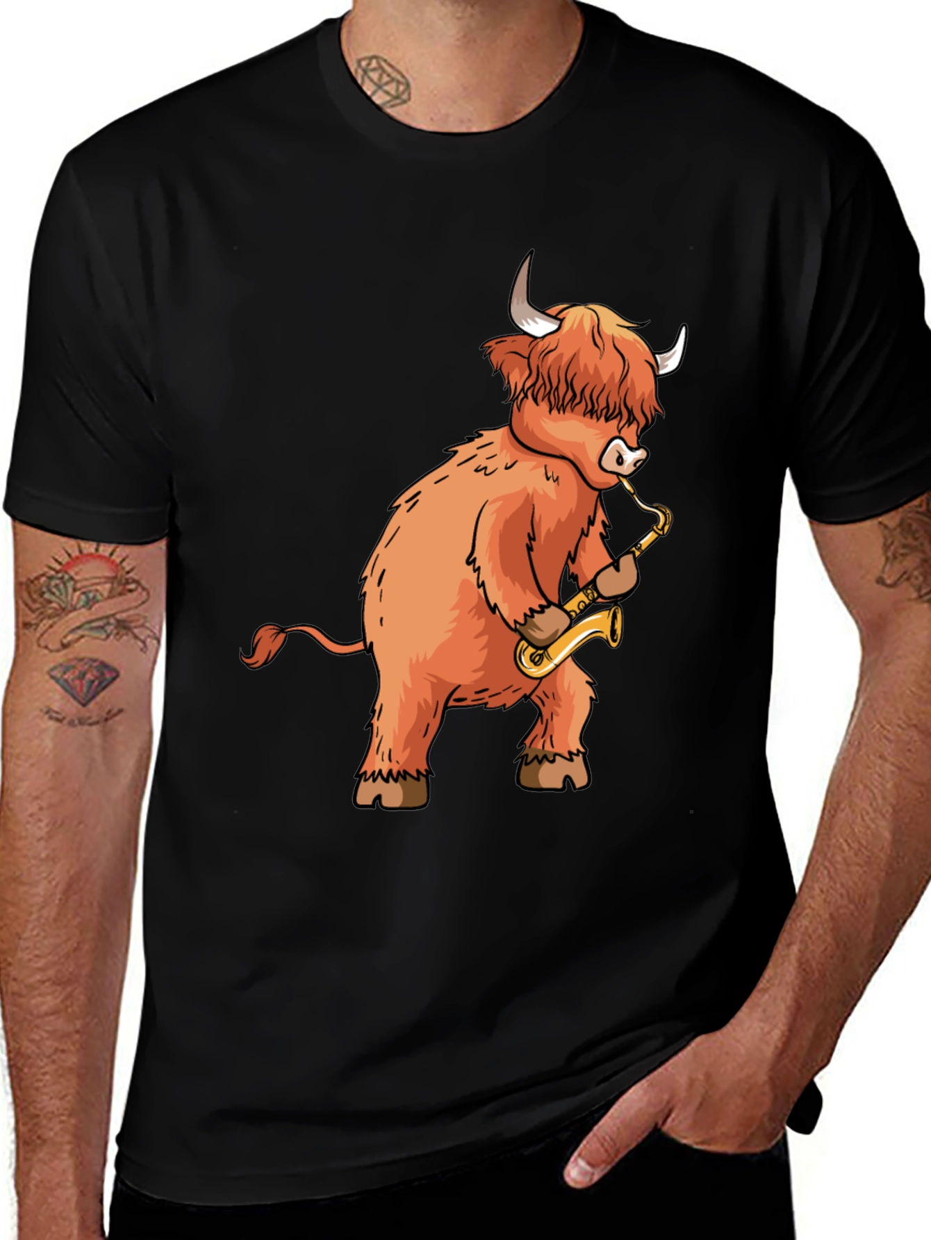 Variant 26 of Highland Cow Saxophone T-Shirt - Funny Music Tee