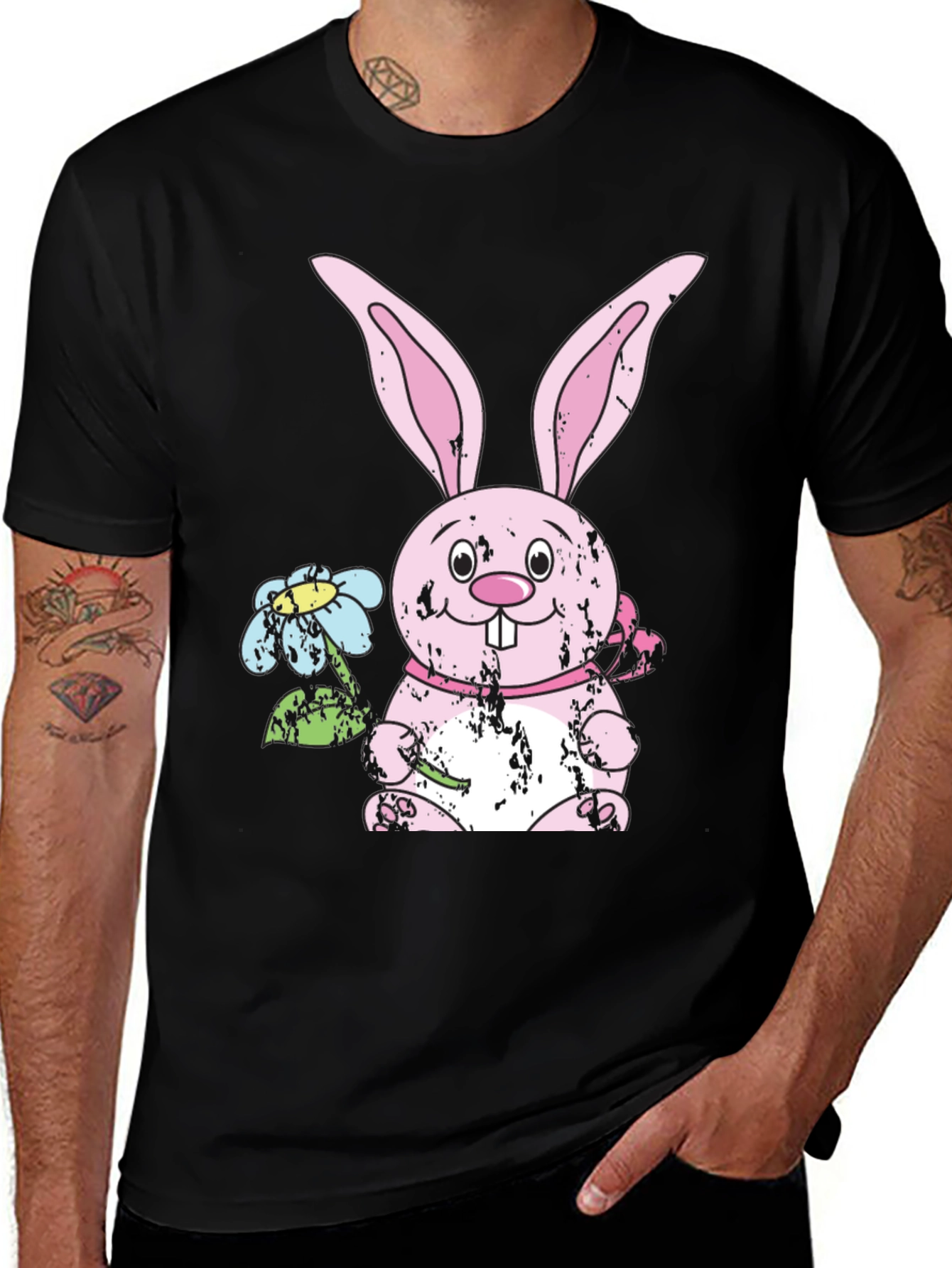 Camiseta Negra con Diseño de Conejo de Pascua