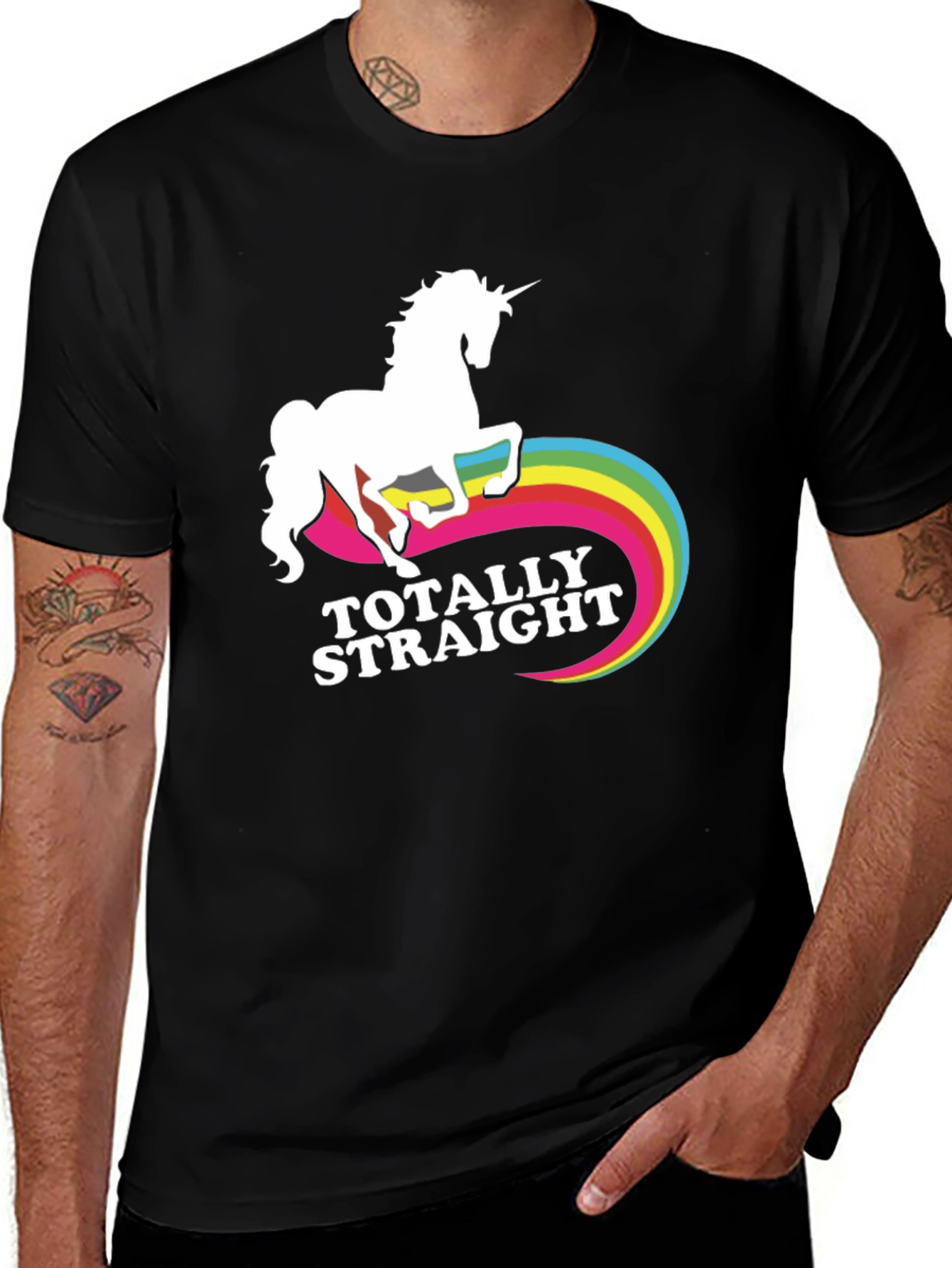 Totally Straight Unicorn T-Shirt Funny Rainbow Novelty Tee