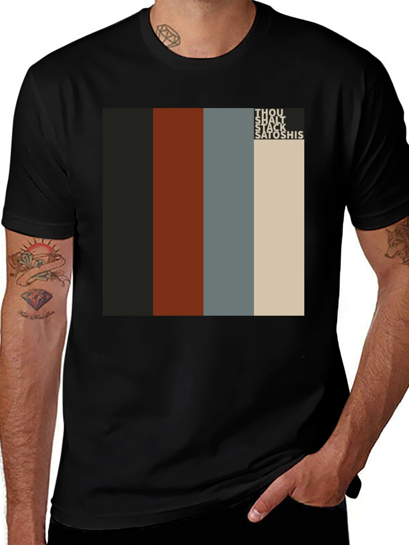 Variant 9 of Thou Shalt Stack Satoshis Bitcoin T-Shirt