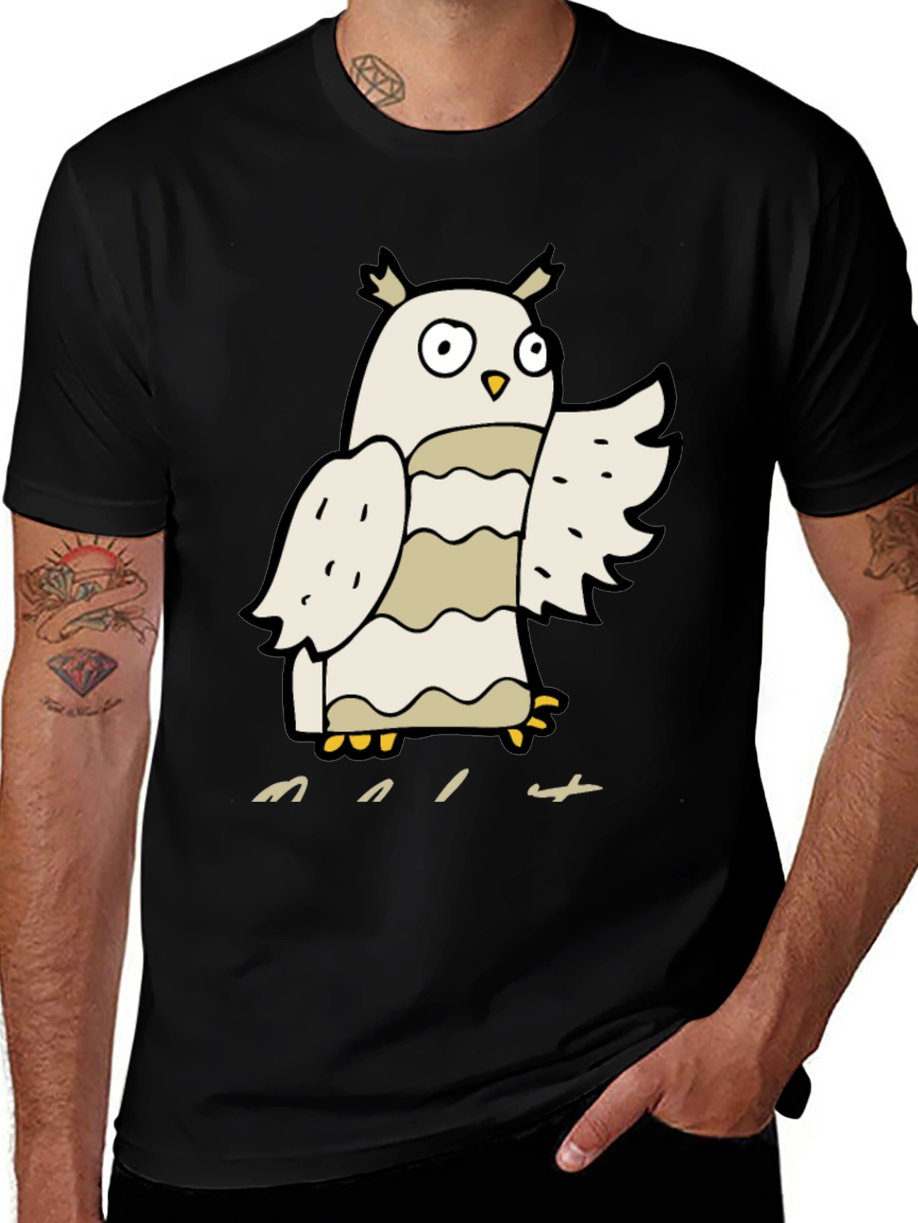 Variant 28 of Cartoon Owl Graphic T-Shirt - Men's Black Tee