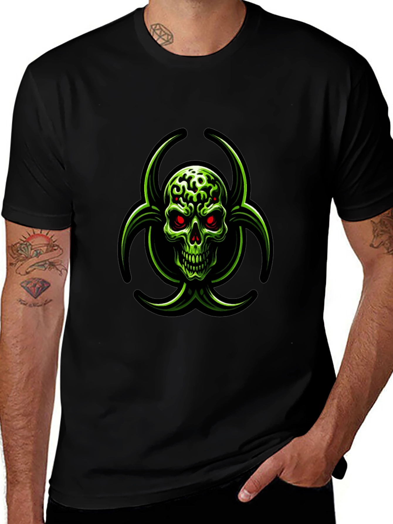 Variant 21 of Biohazard Skull Graphic Tee - Black