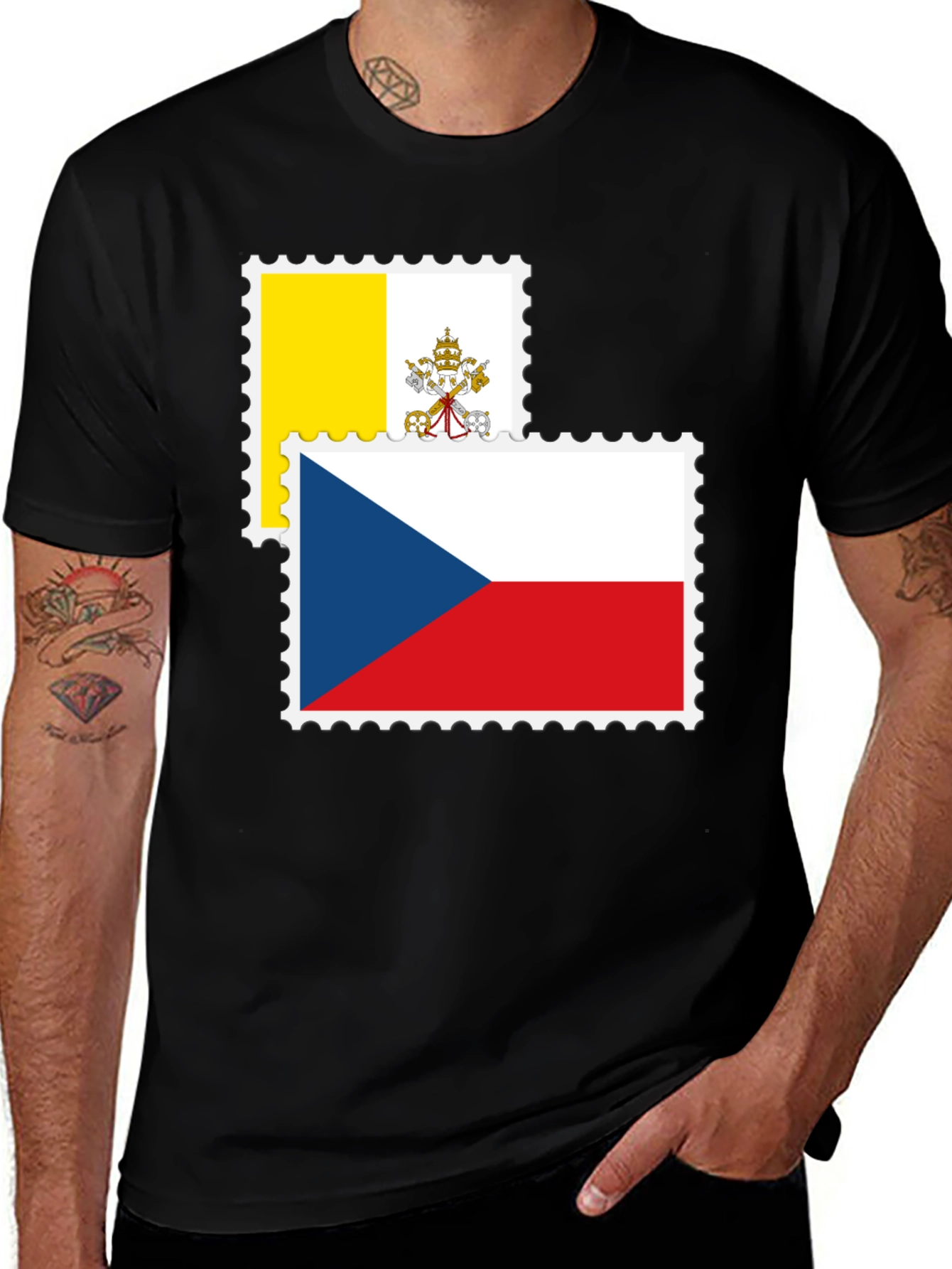 Variant 11 of Flags Stamp T-Shirt - Vatican & Czech Republic