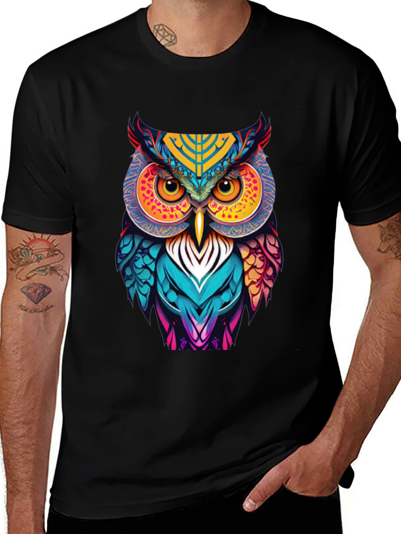 Variant 29 of Vibrant Owl Graphic T-Shirt - Unique Colorful Design