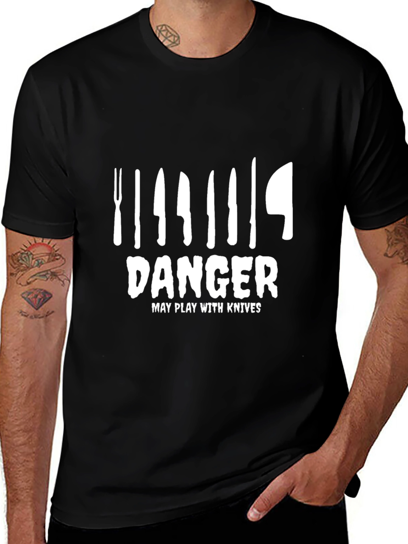 Danger May Play With Knives Graphic Tee - Black