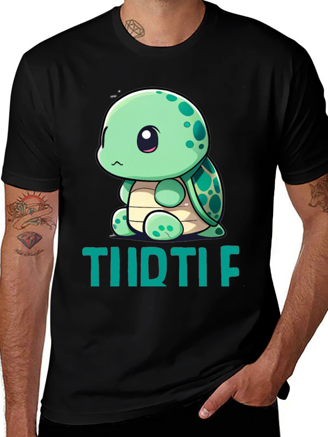 Variant 4 of Cute Turtle Graphic T-Shirt - Men's Black Tee