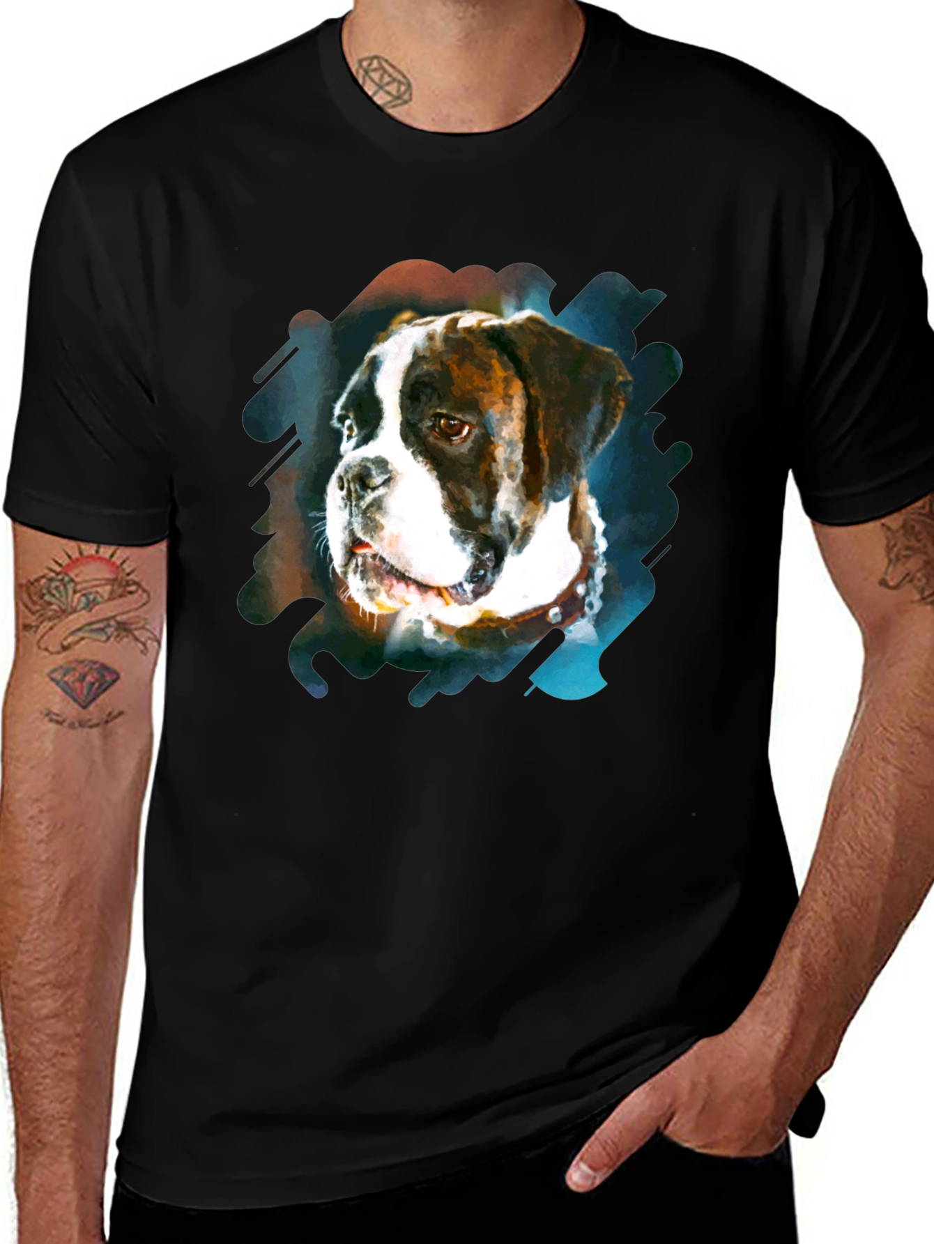 Boxer Dog Graphic Print Black T-Shirt