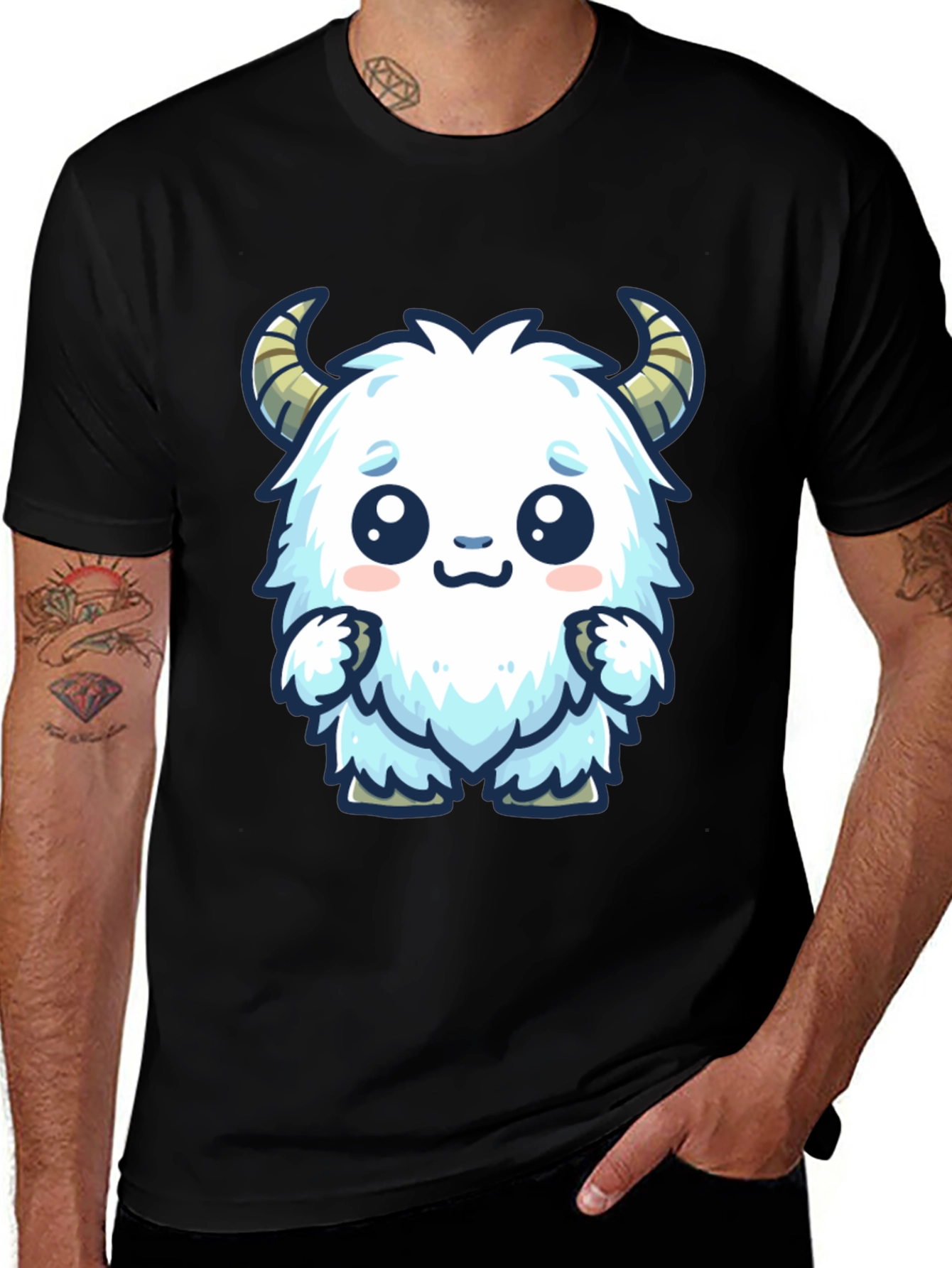 Variant 23 of Cute Yeti Cartoon Graphic Black T-Shirt