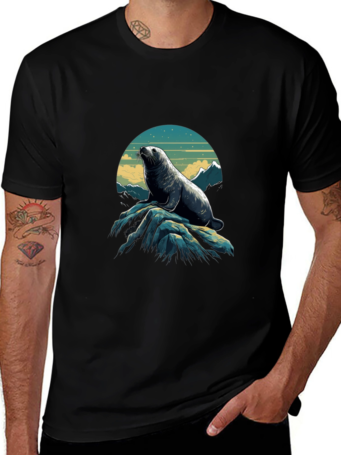 Variant 4 of Seal Graphic Tee - Coastal Style Black T-Shirt