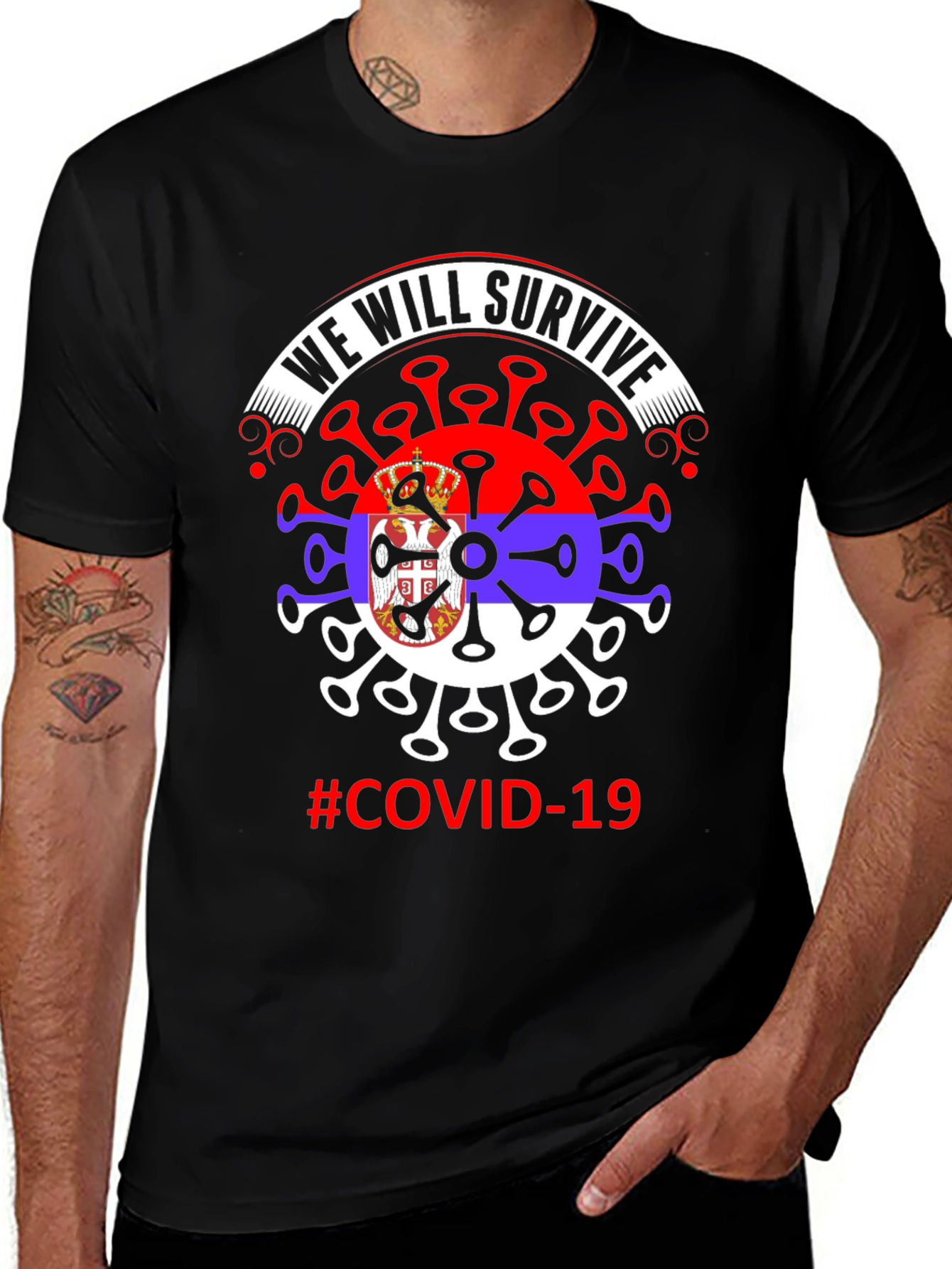 COVID-19 Serbia Flag We Will Survive T-Shirt