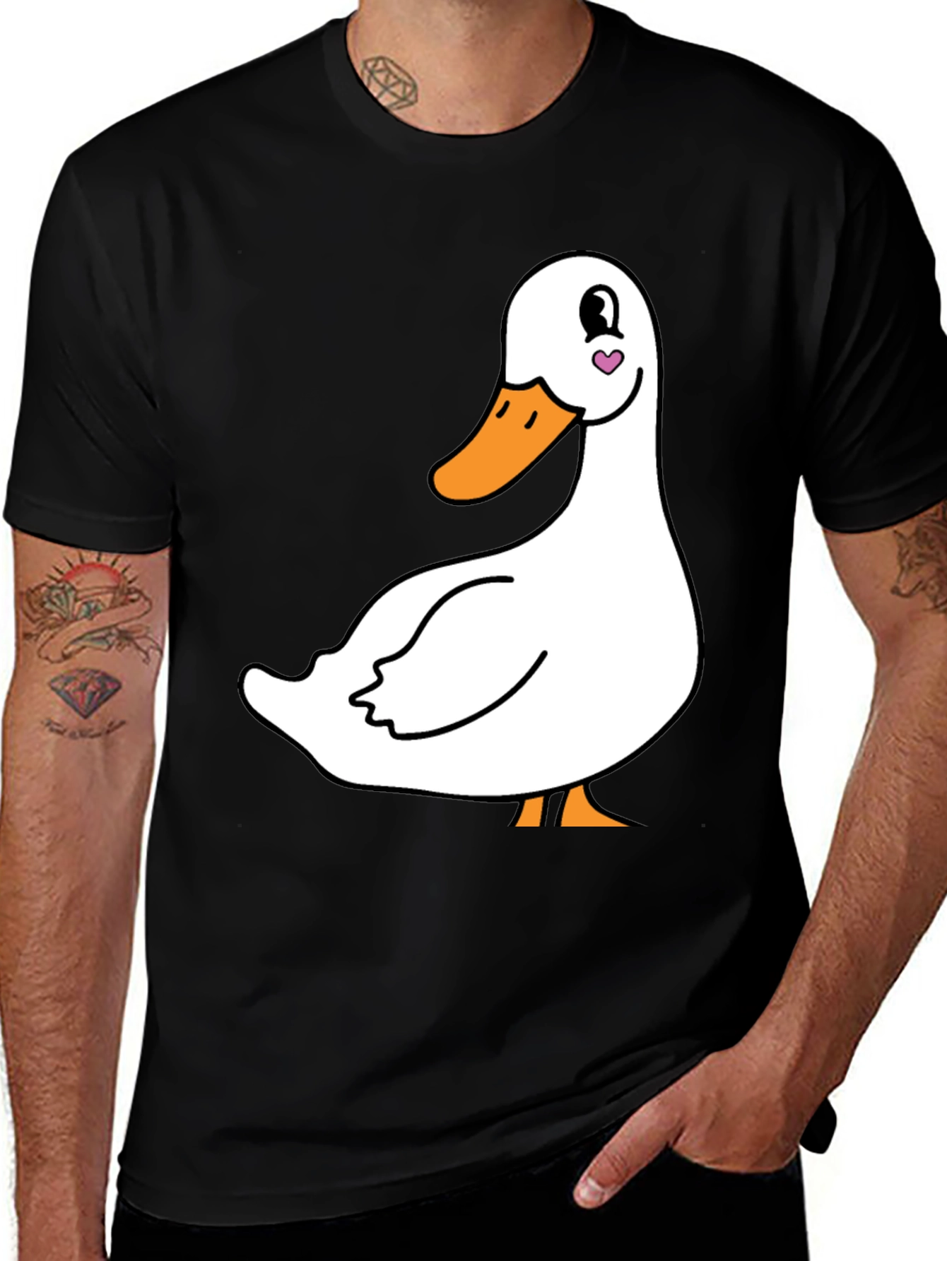 Variant 8 of Cute Duck Graphic Tee - Black Cotton T-Shirt