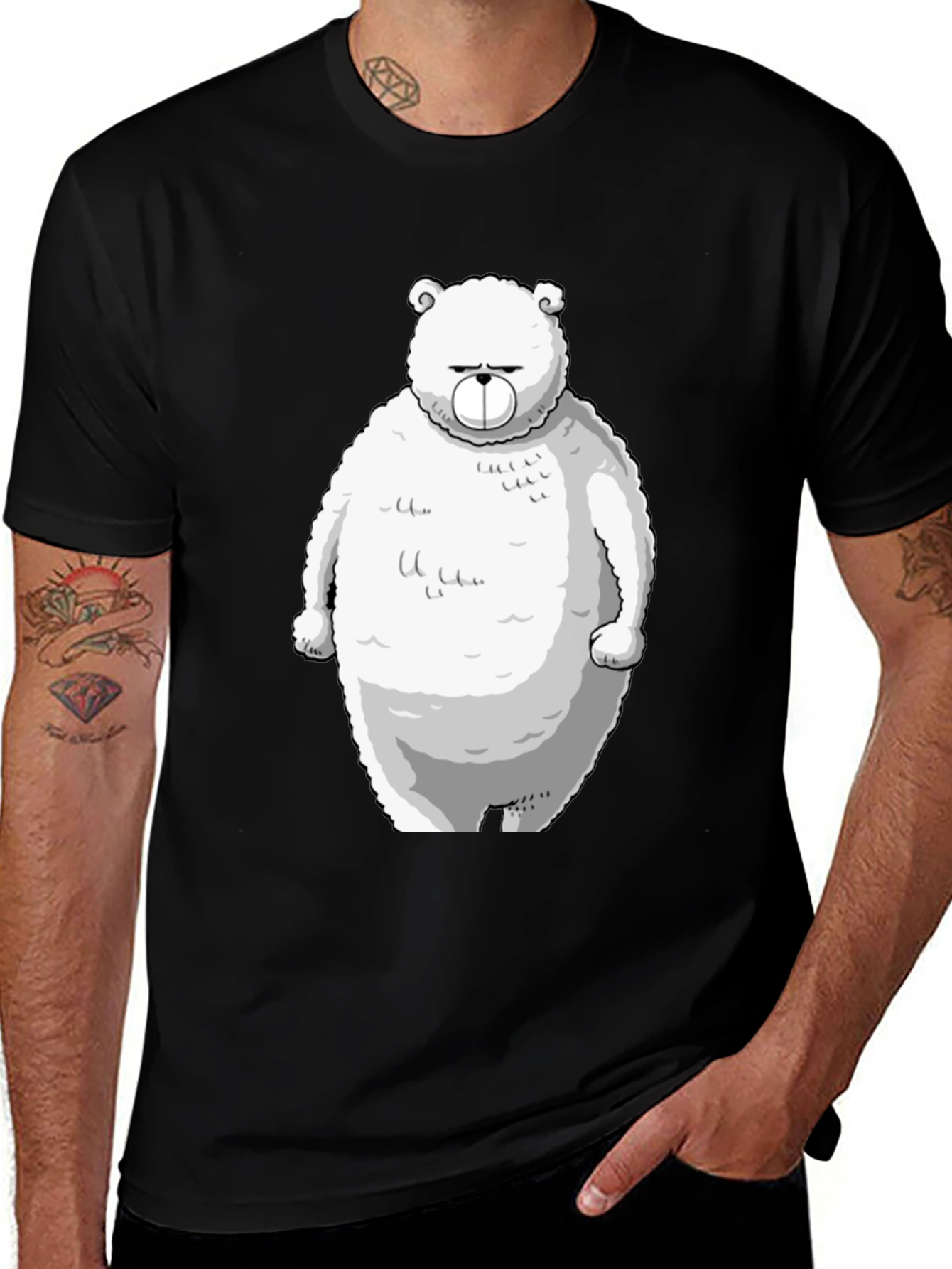 Variant 26 of Grumpy Polar Bear Graphic T-Shirt - Black Cotton Tee