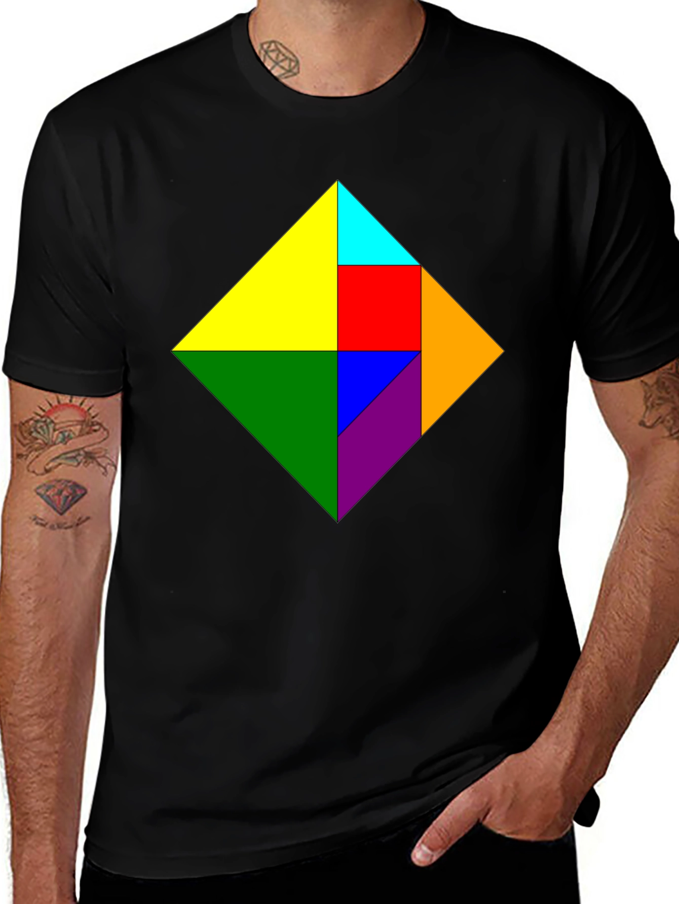 Variant 6 of Geometric Rainbow Square Graphic Tee - Mens Black T-Shirt