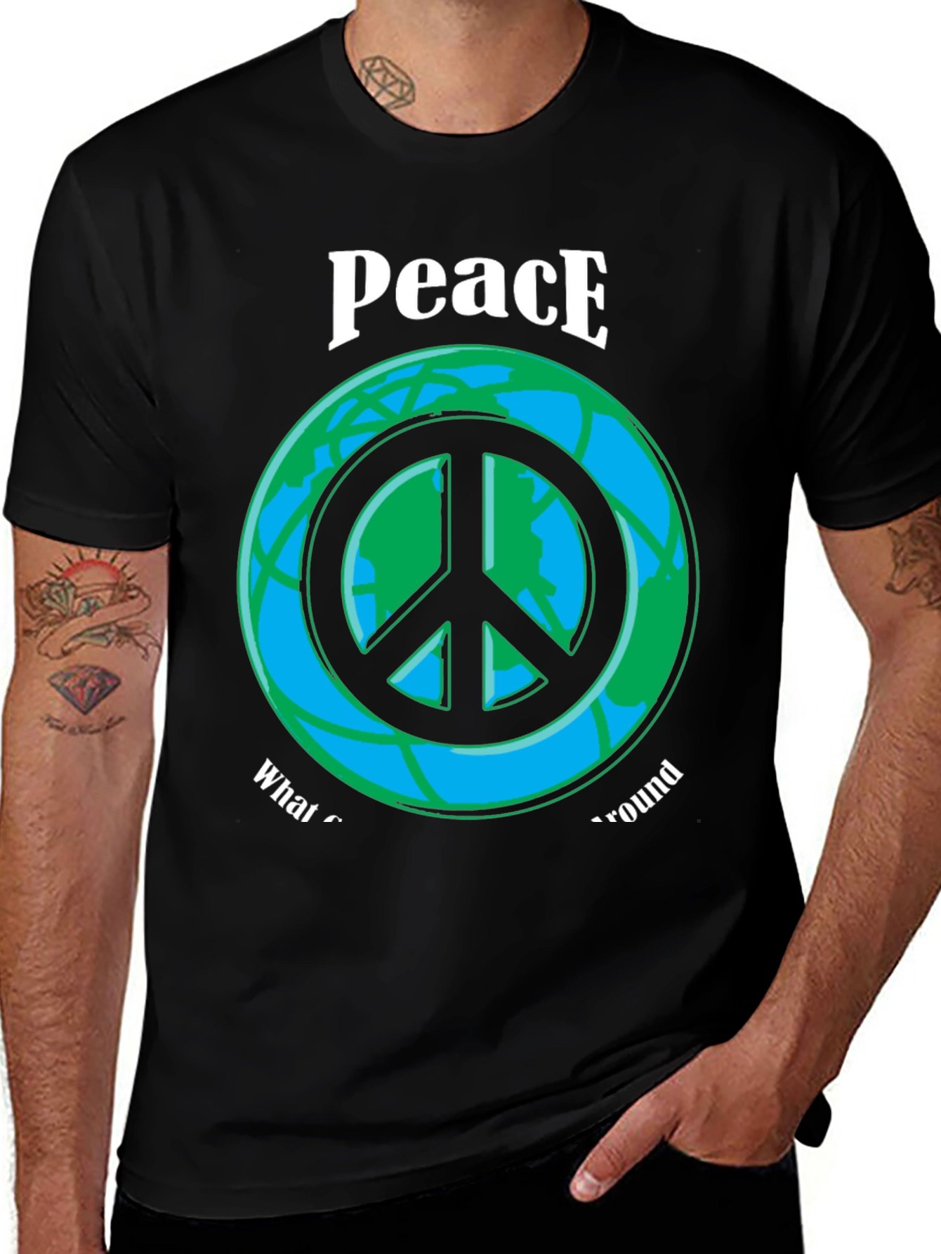 Variant 28 of Peace Sign Graphic T-Shirt - Black Crew Neck Tee