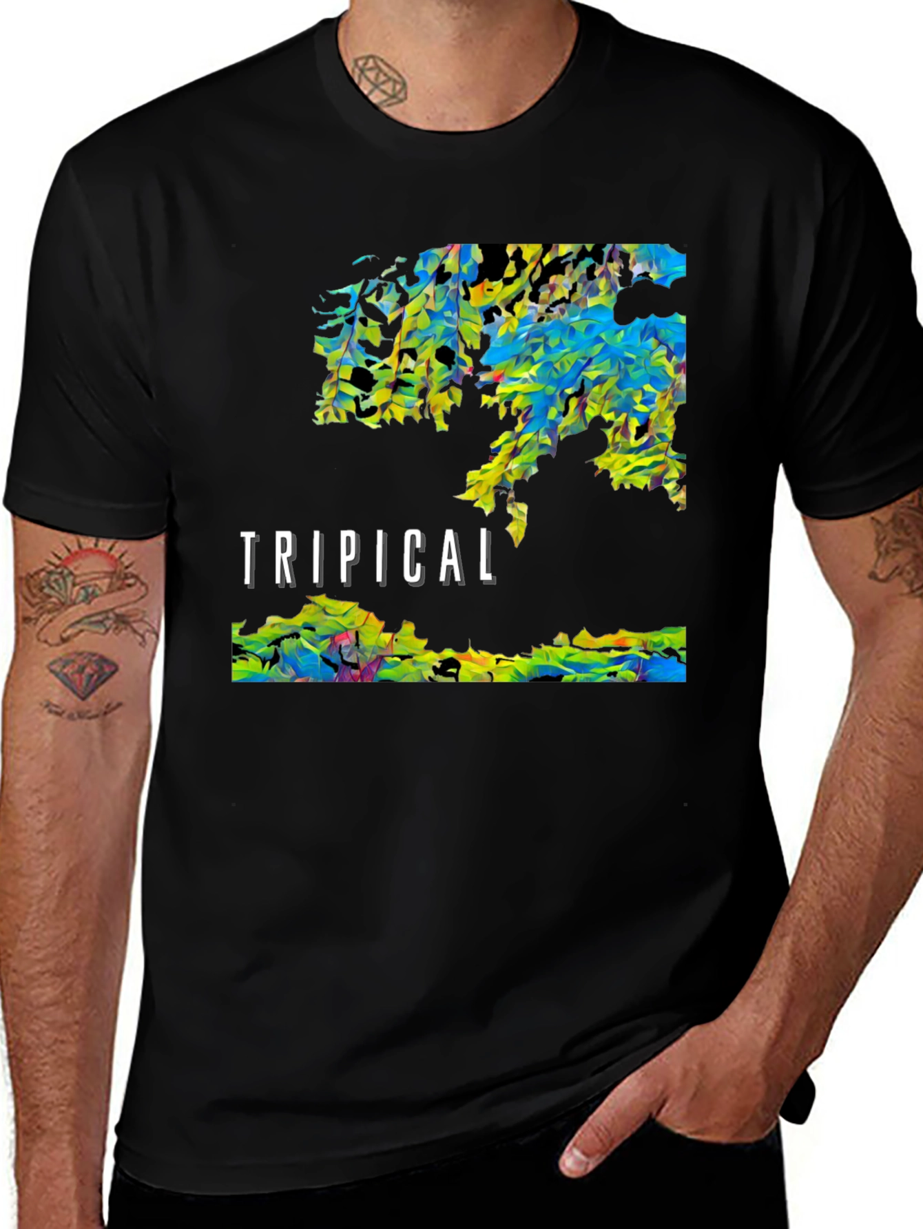 Variant 22 of Trippy Tropical Graphic Tee - Black