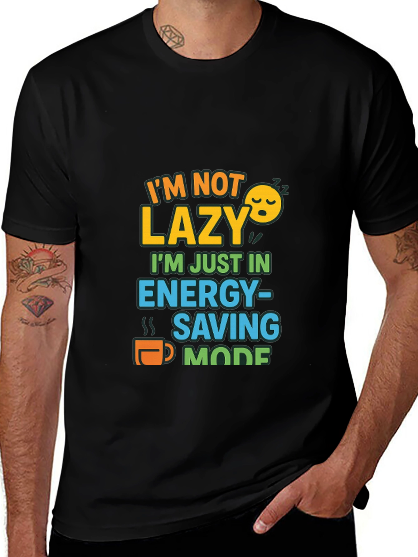 Variant 6 of Funny Energy Saving Mode Graphic Tee - Perfect for Relaxing!
