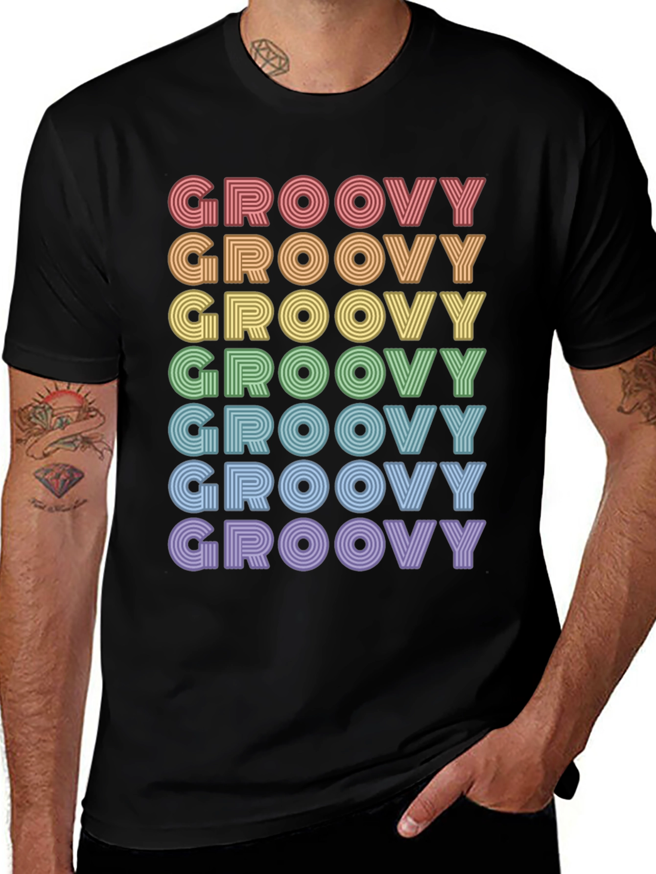 Variant 28 of Retro Groovy Rainbow Text T-Shirt - Unisex