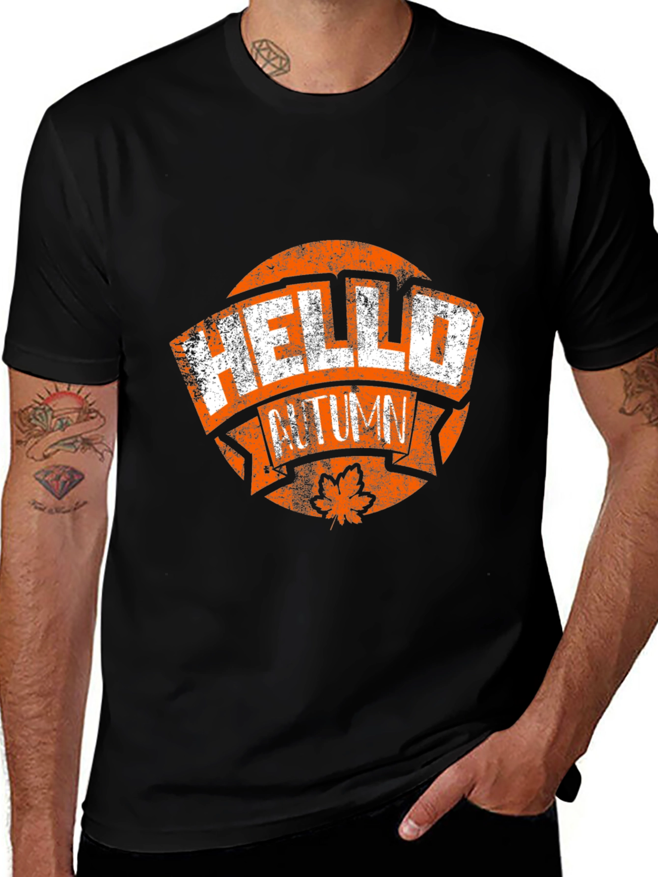 Variant 16 of Hello Autumn Graphic T-Shirt - Black Casual Tee
