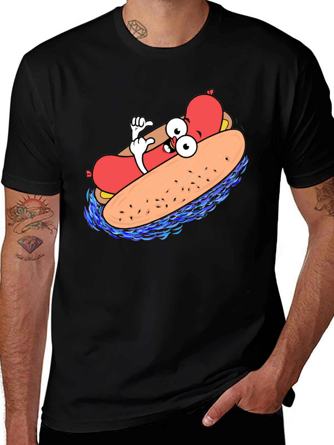Variant 4 of Cool Cartoon Hotdog Black T-Shirt