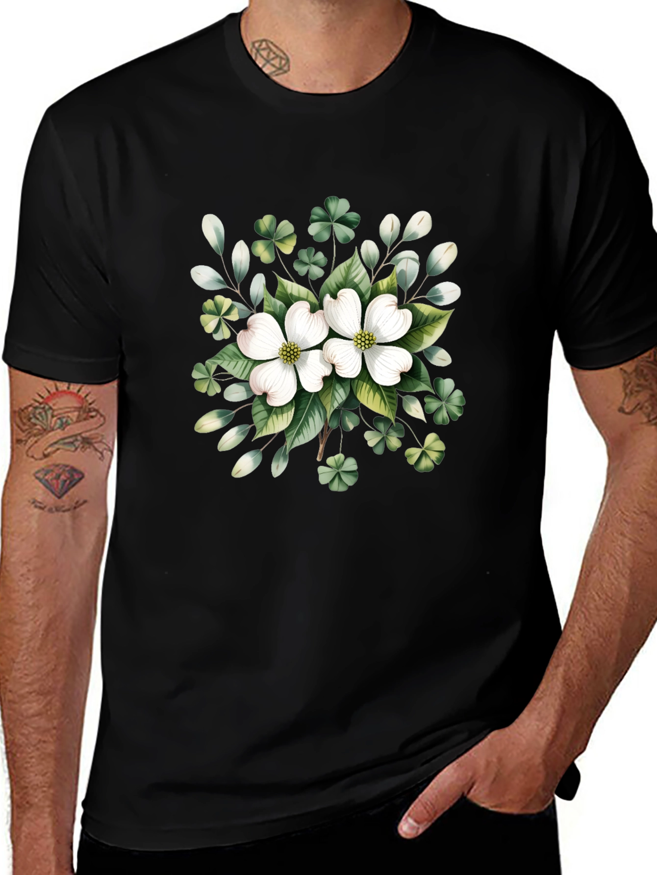 Variant 30 of Floral Graphic Print Black T-Shirt