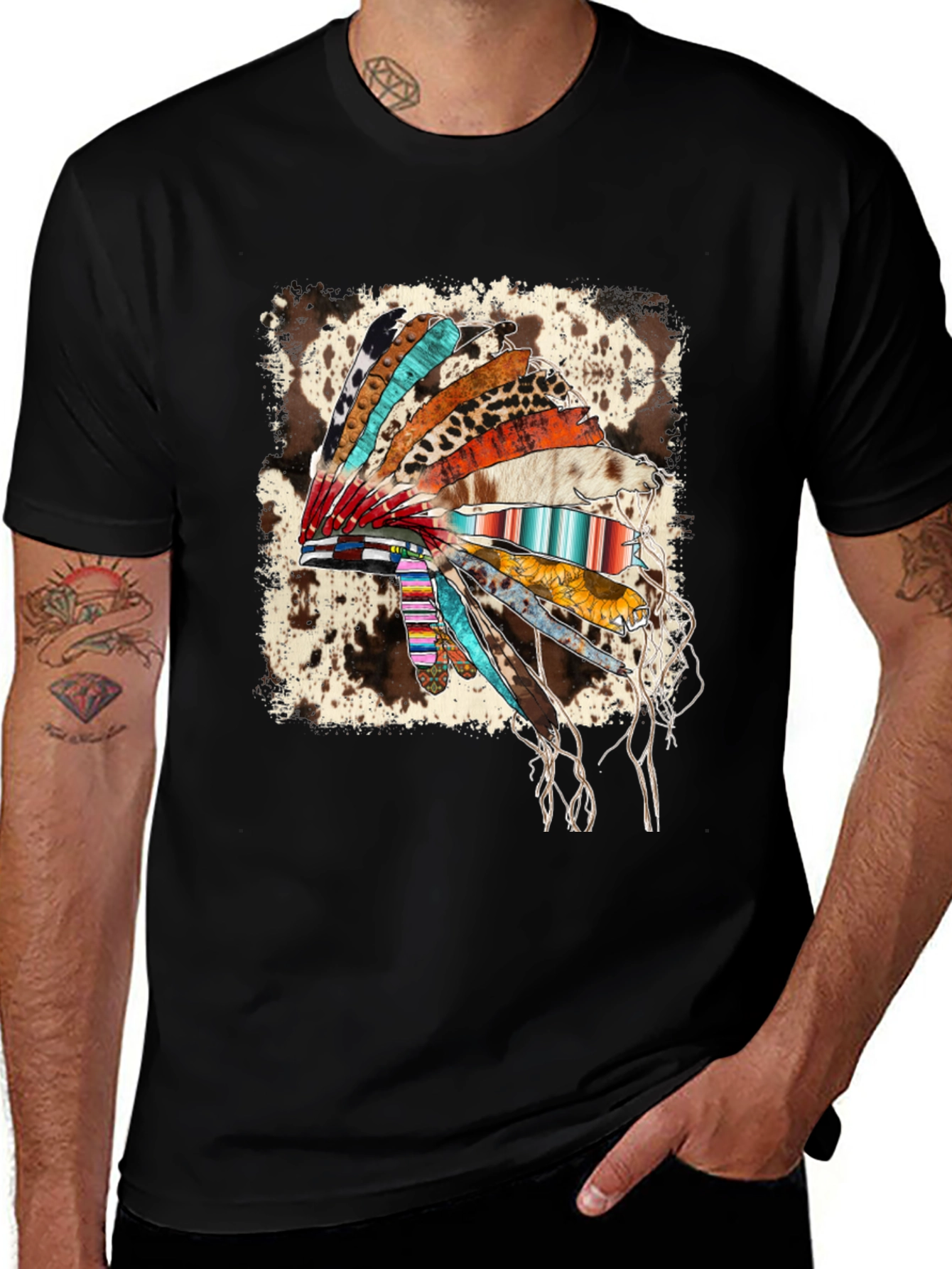 Black Rustic Headdress Graphic Tee - Western Style main image