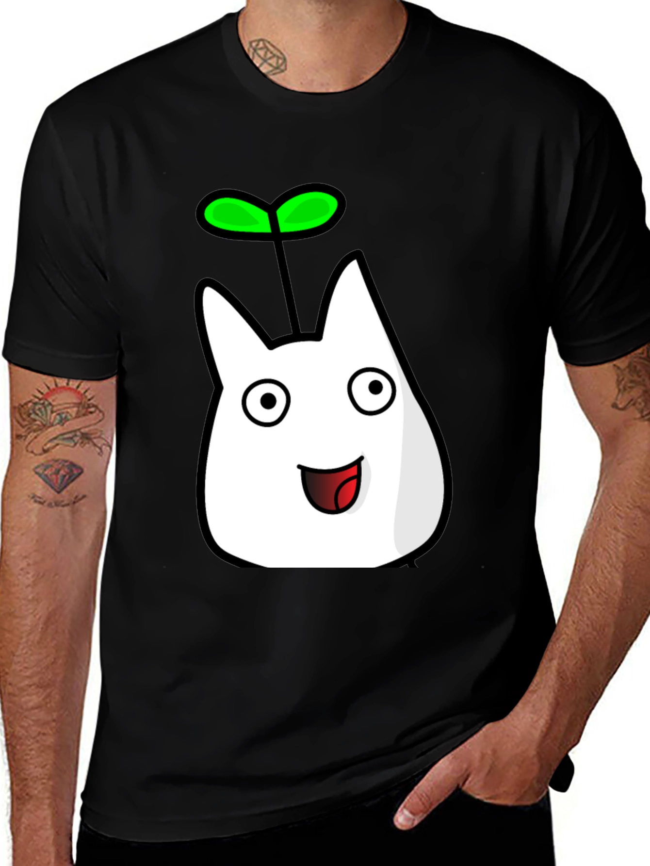 Variant 13 of Cute Sprout Character Black T-Shirt