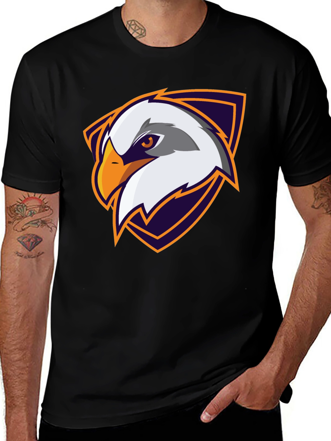Eagle Logo Graphic Print Black T-Shirt