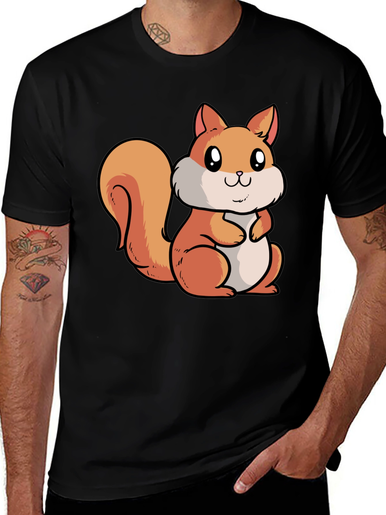 Variant 23 of Cute Squirrel Graphic T-Shirt - Black Cotton Tee