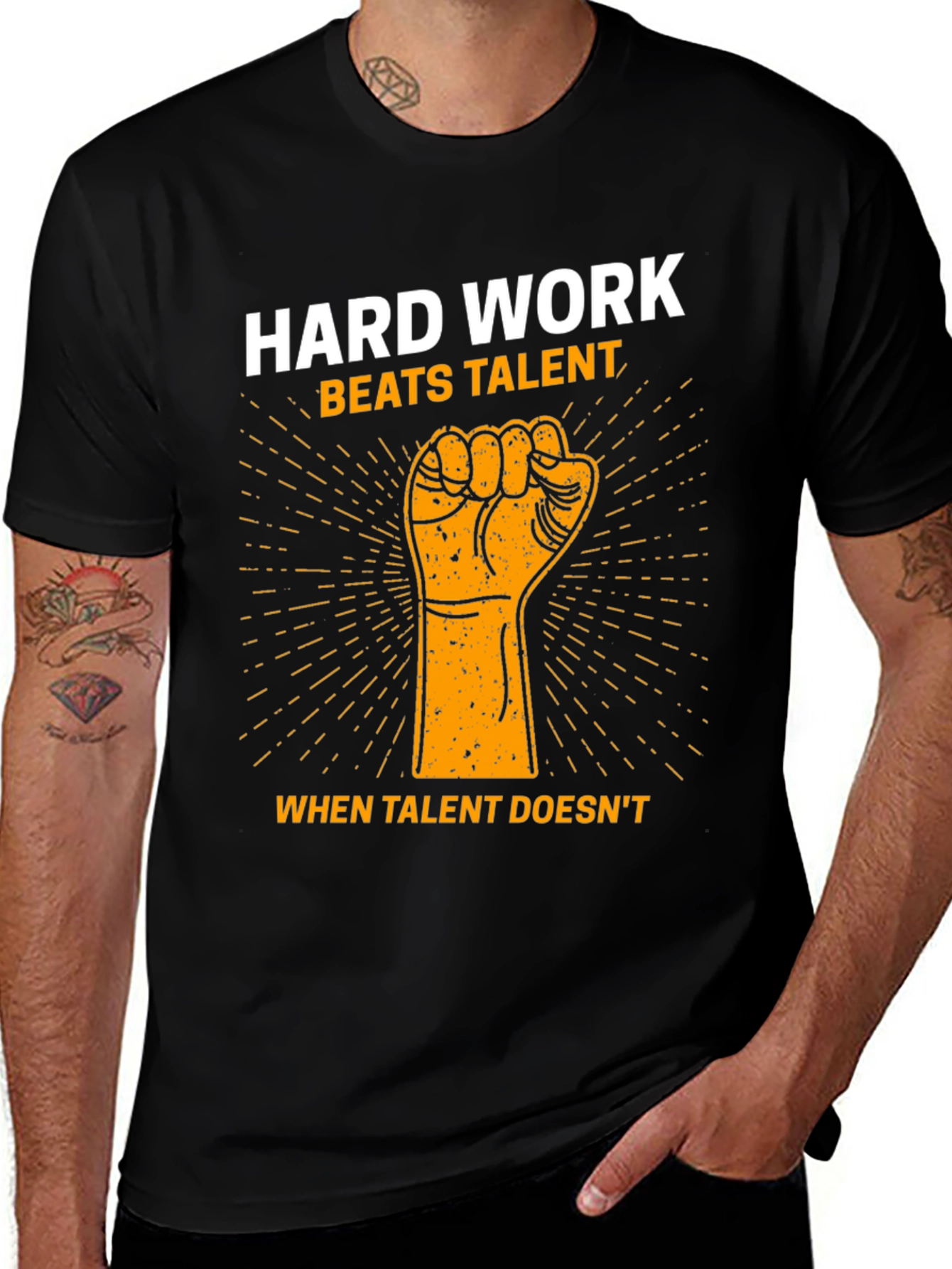 Variant 17 of Hard Work Beats Talent Black Graphic Tee