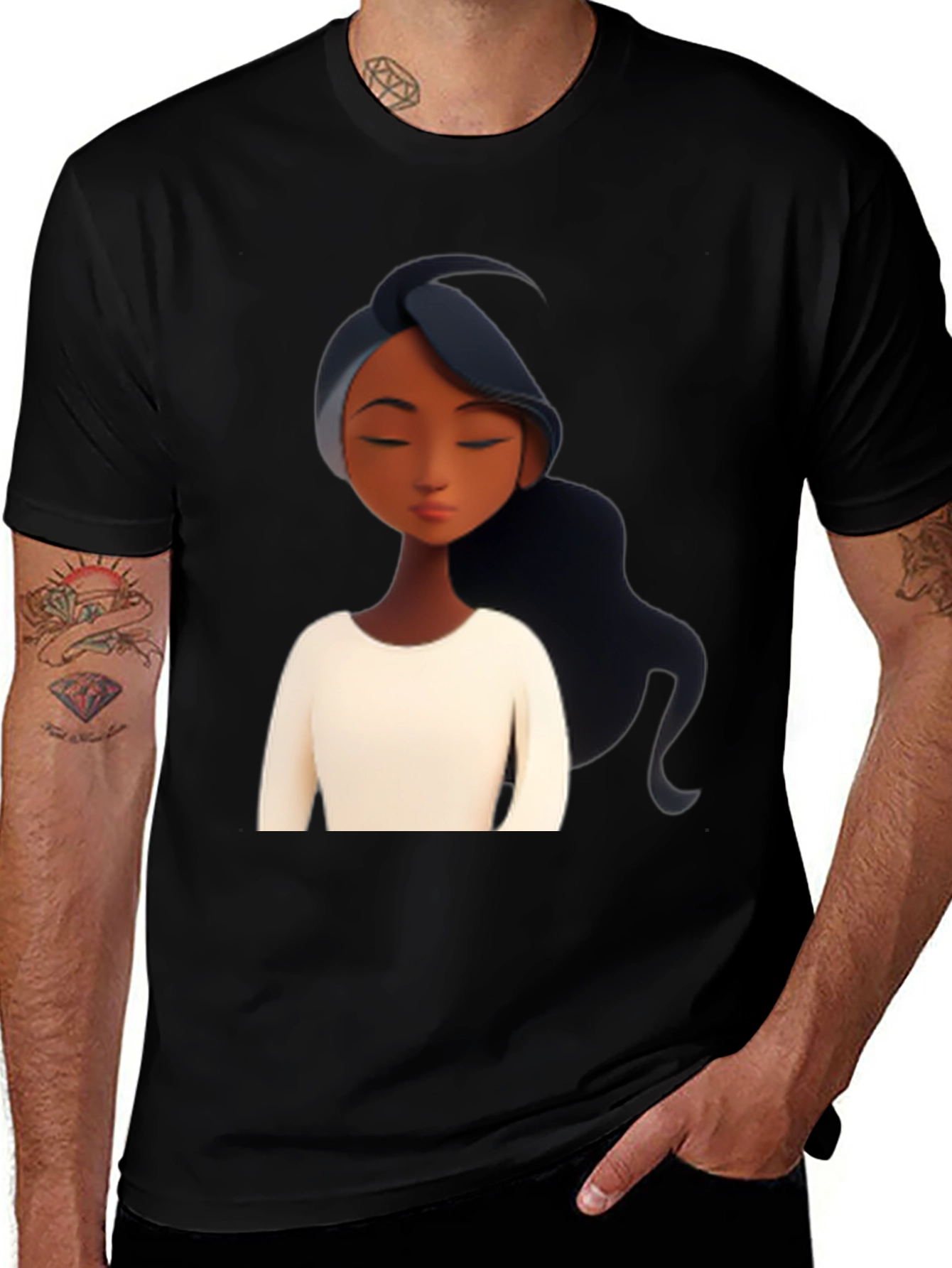 Variant 23 of Stylish Black T-Shirt with Cartoon Girl Graphic