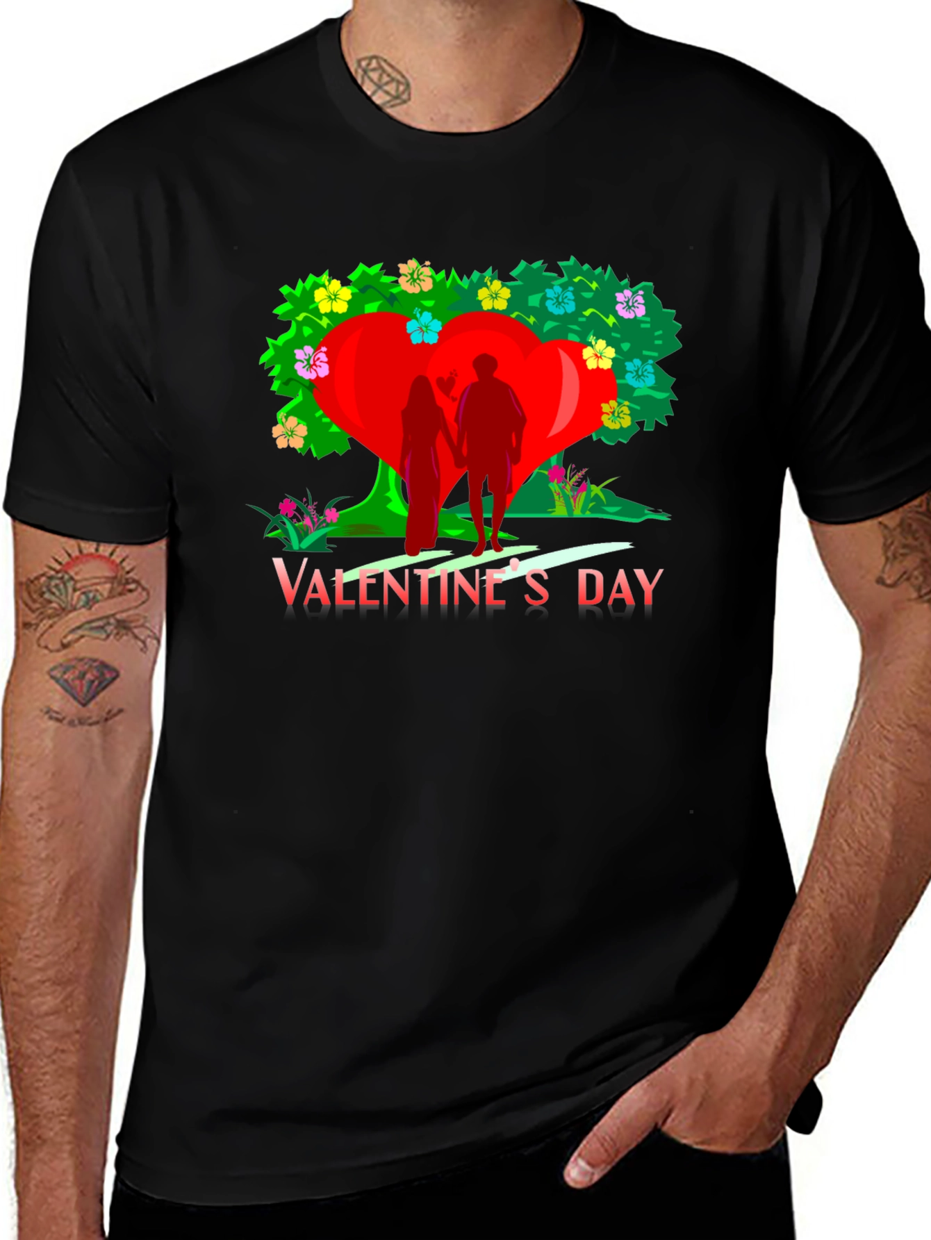 Valentine's Day Heart Tree Graphic Tee - Black
