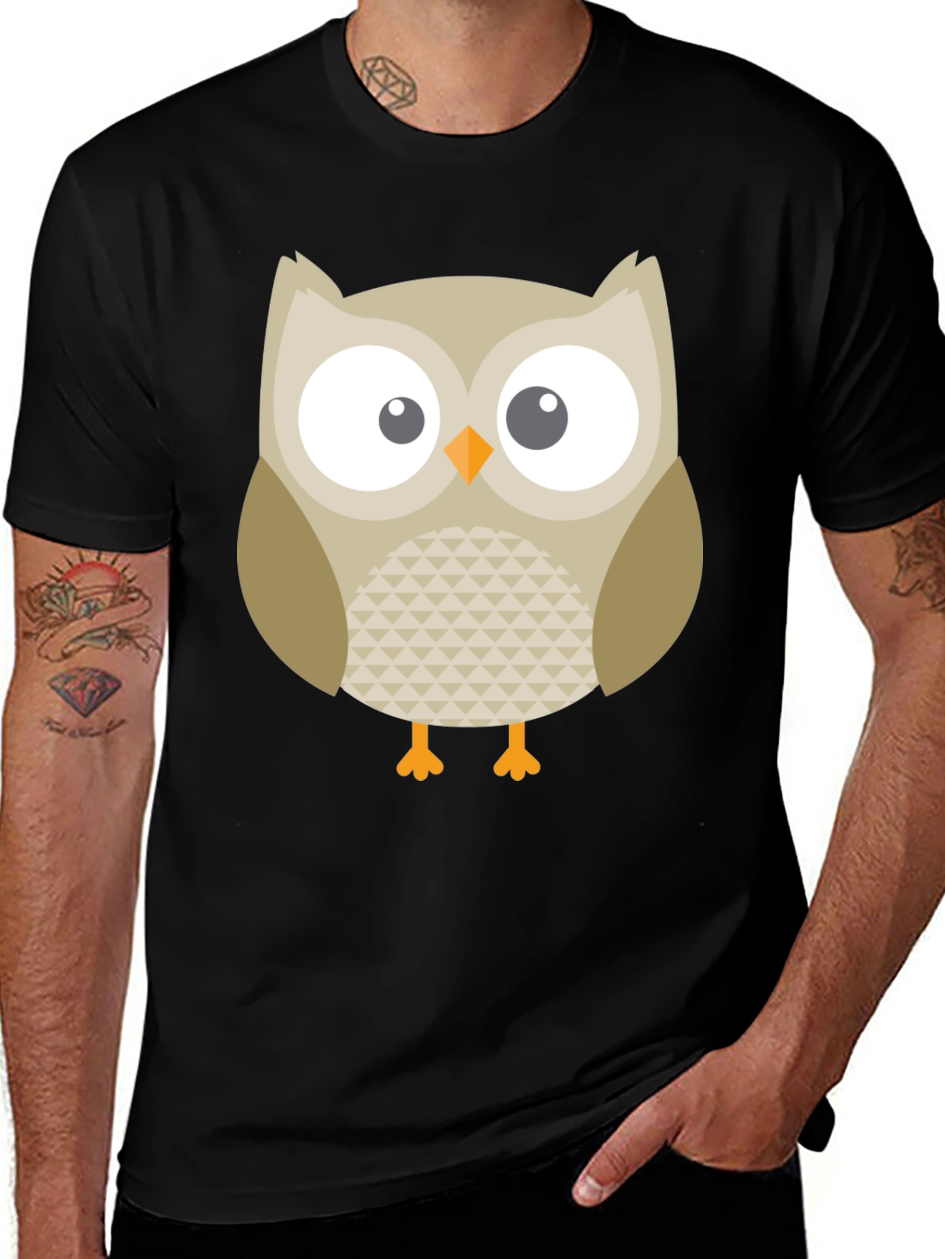 Variant 4 of Owl Graphic Tee - Black Cotton Blend Comfort