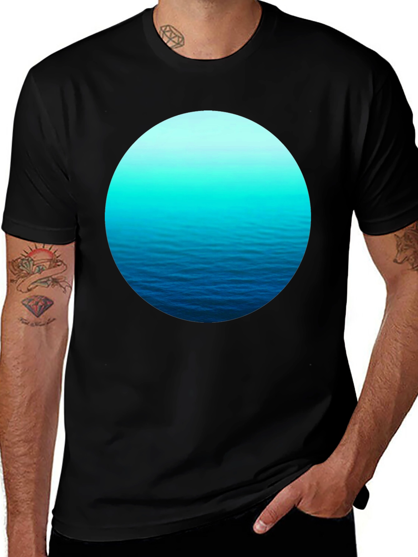 Variant 14 of Ocean Wave Circle Graphic Black T-Shirt