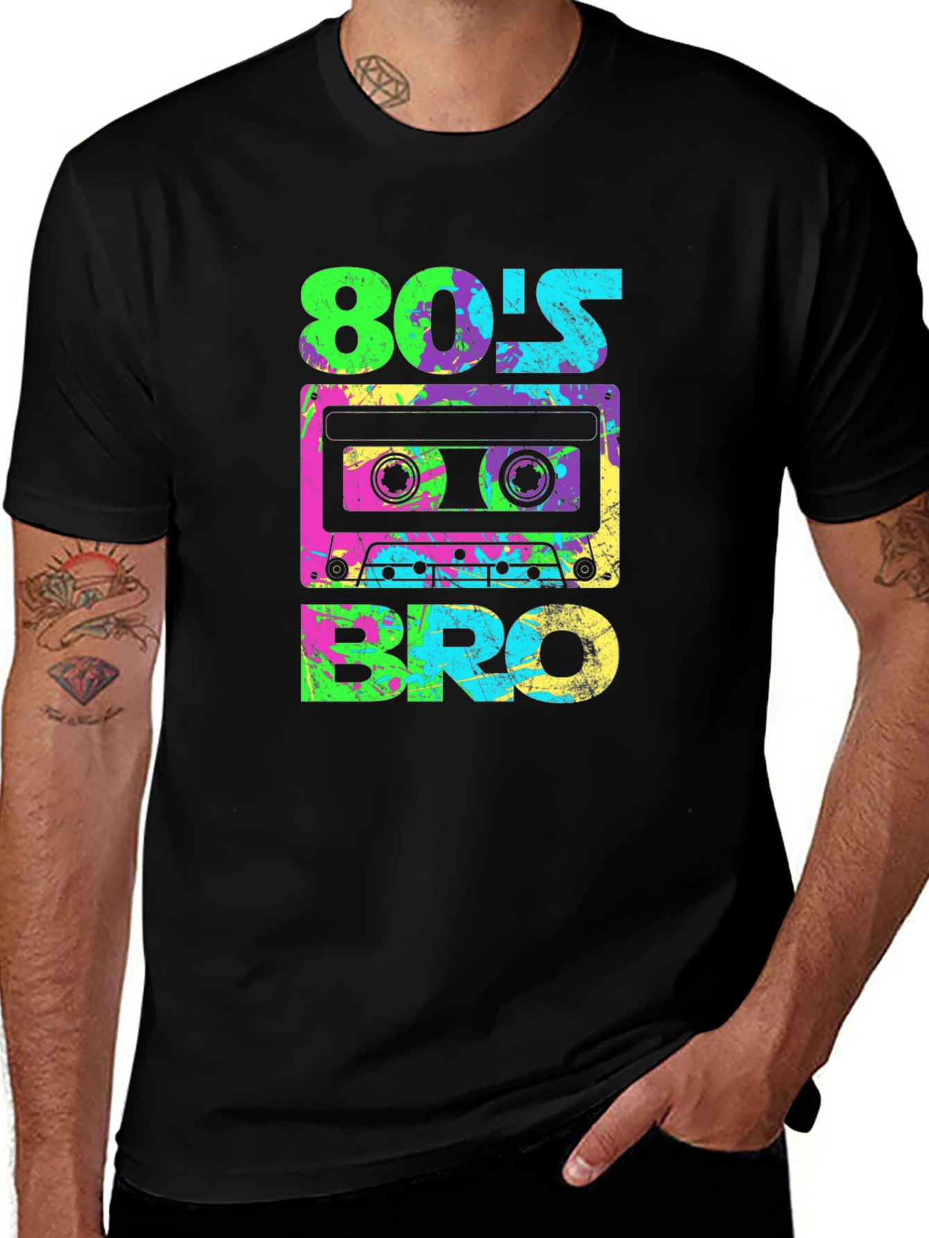 Retro 80's Bro Graphic Tee - Cassette Tape Design