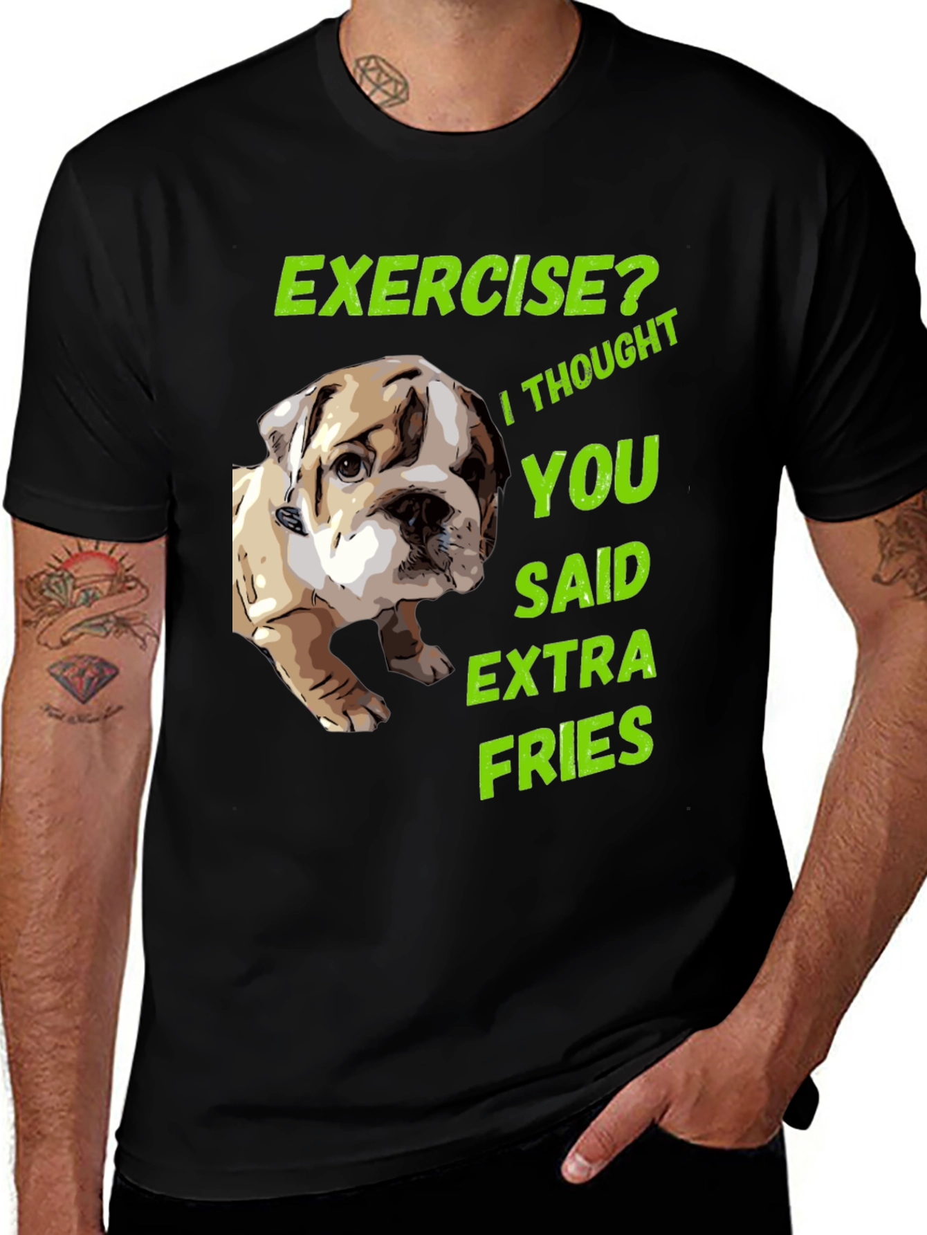 Variant 13 of Exercise? Extra Fries Bulldog Graphic Tee