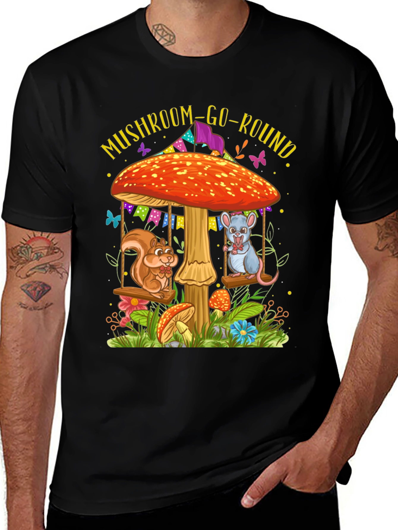 Black Mushroom Go Round Graphic Tee main image