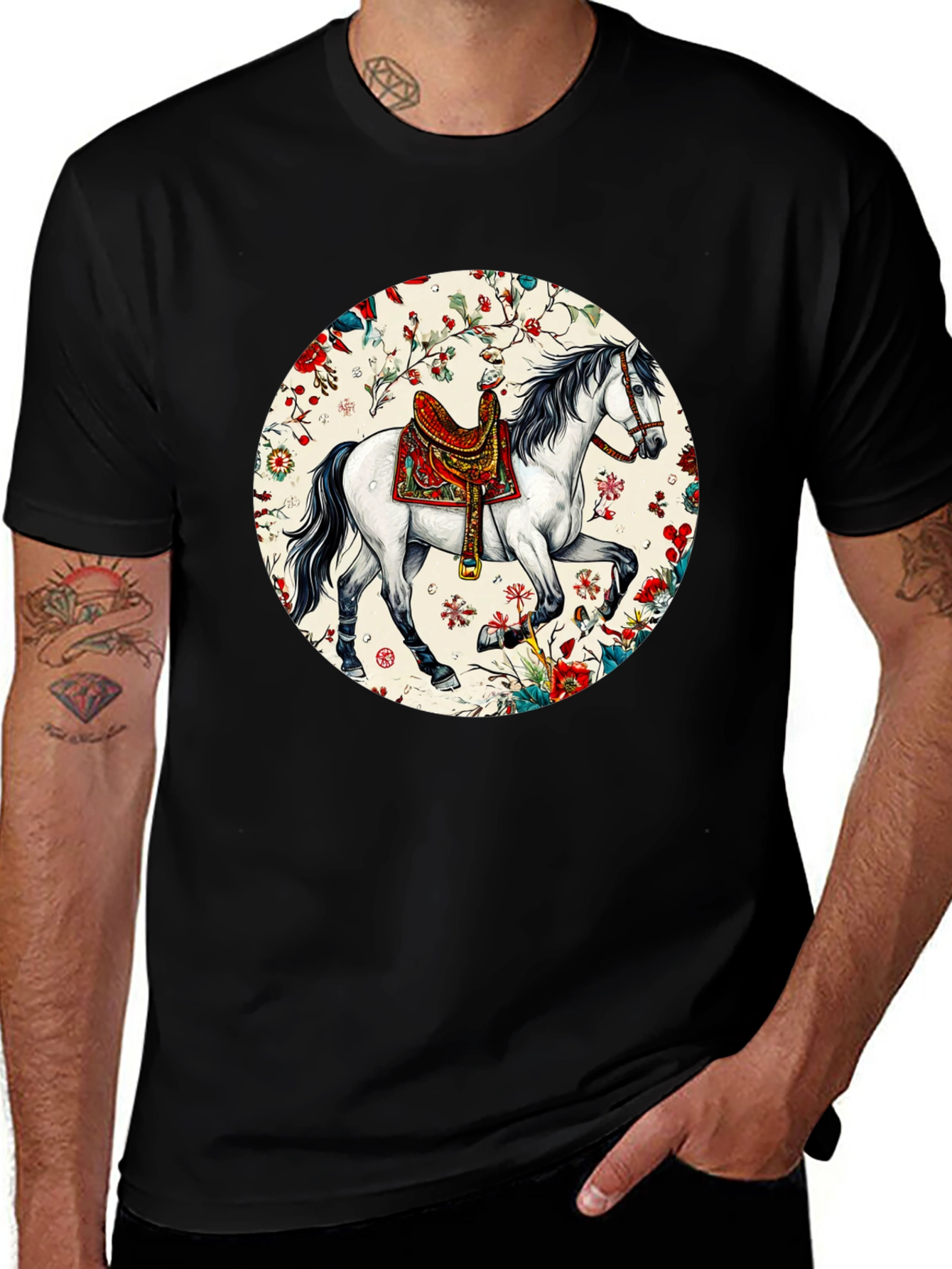 Variant 7 of Horse Floral T-Shirt - Artistic Graphic Tee
