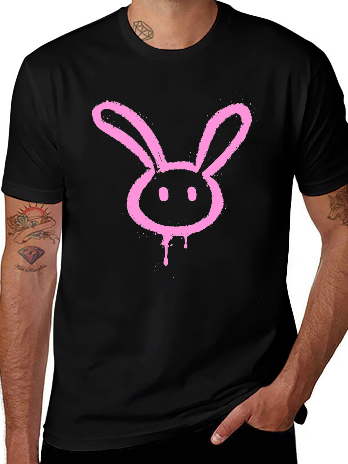 Variant 30 of Pink Bunny Graphic Black T-Shirt