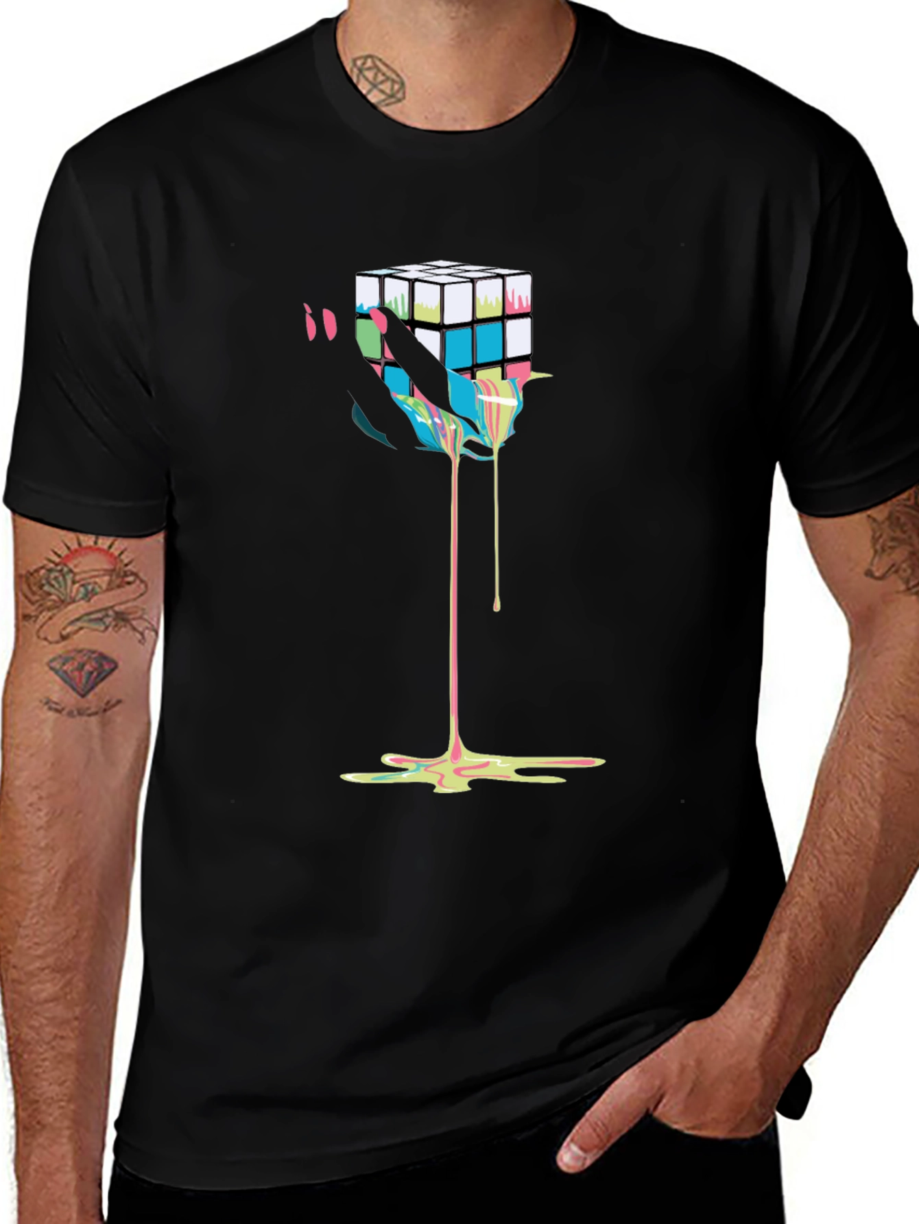 Variant 10 of Rubik's Cube Drip Graphic Tee - Modern Art T-Shirt