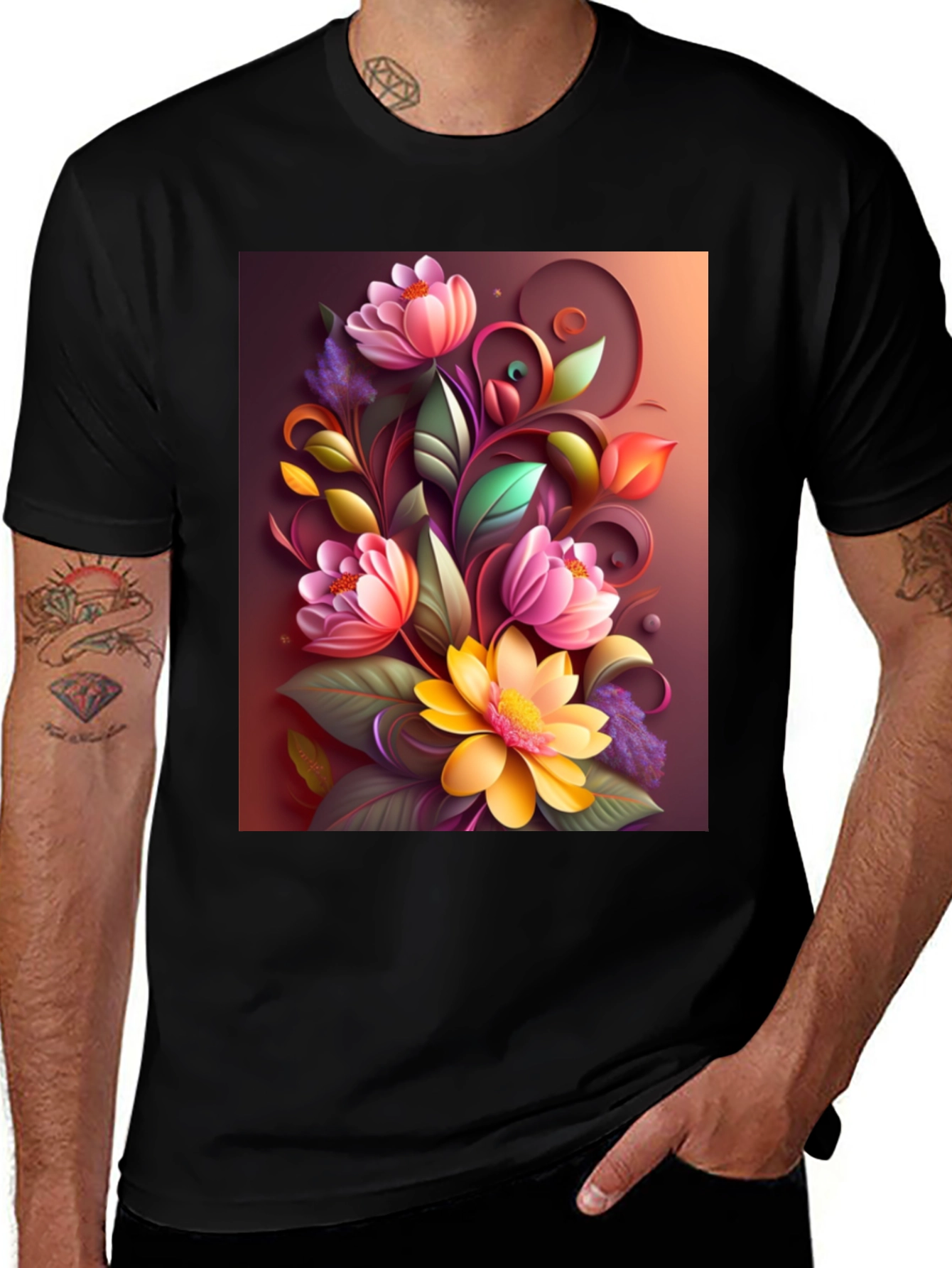 Variant 11 of Floral Design Black T-Shirt