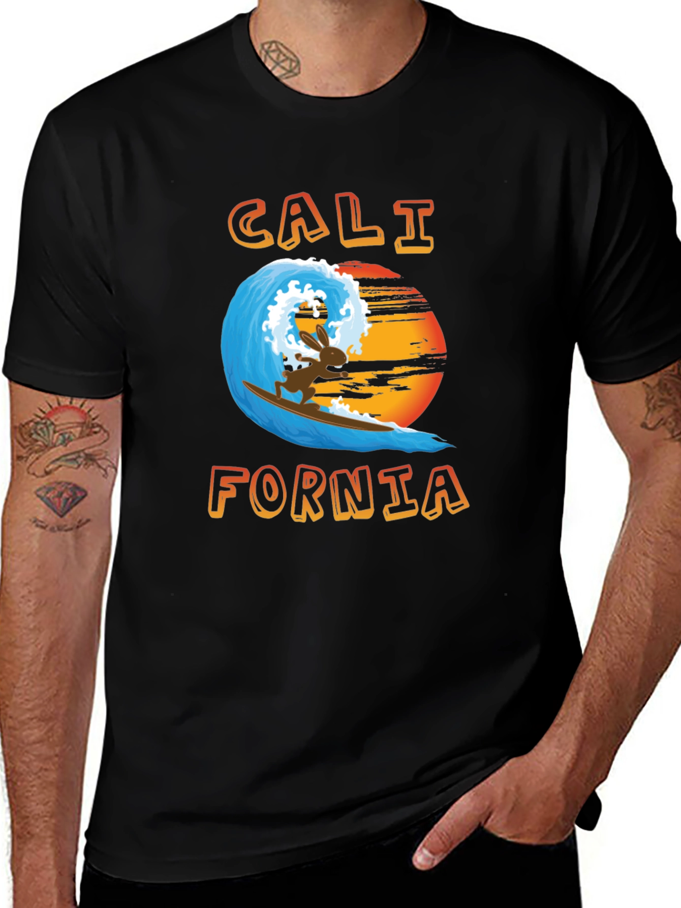California Surfer T-Shirt - Rabbit Riding Wave