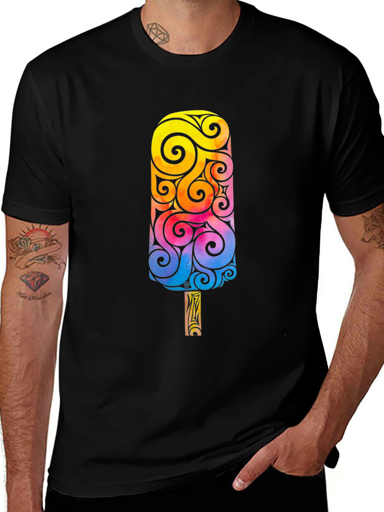 Variant 27 of Colorful Swirl Popsicle Graphic Tee - Black