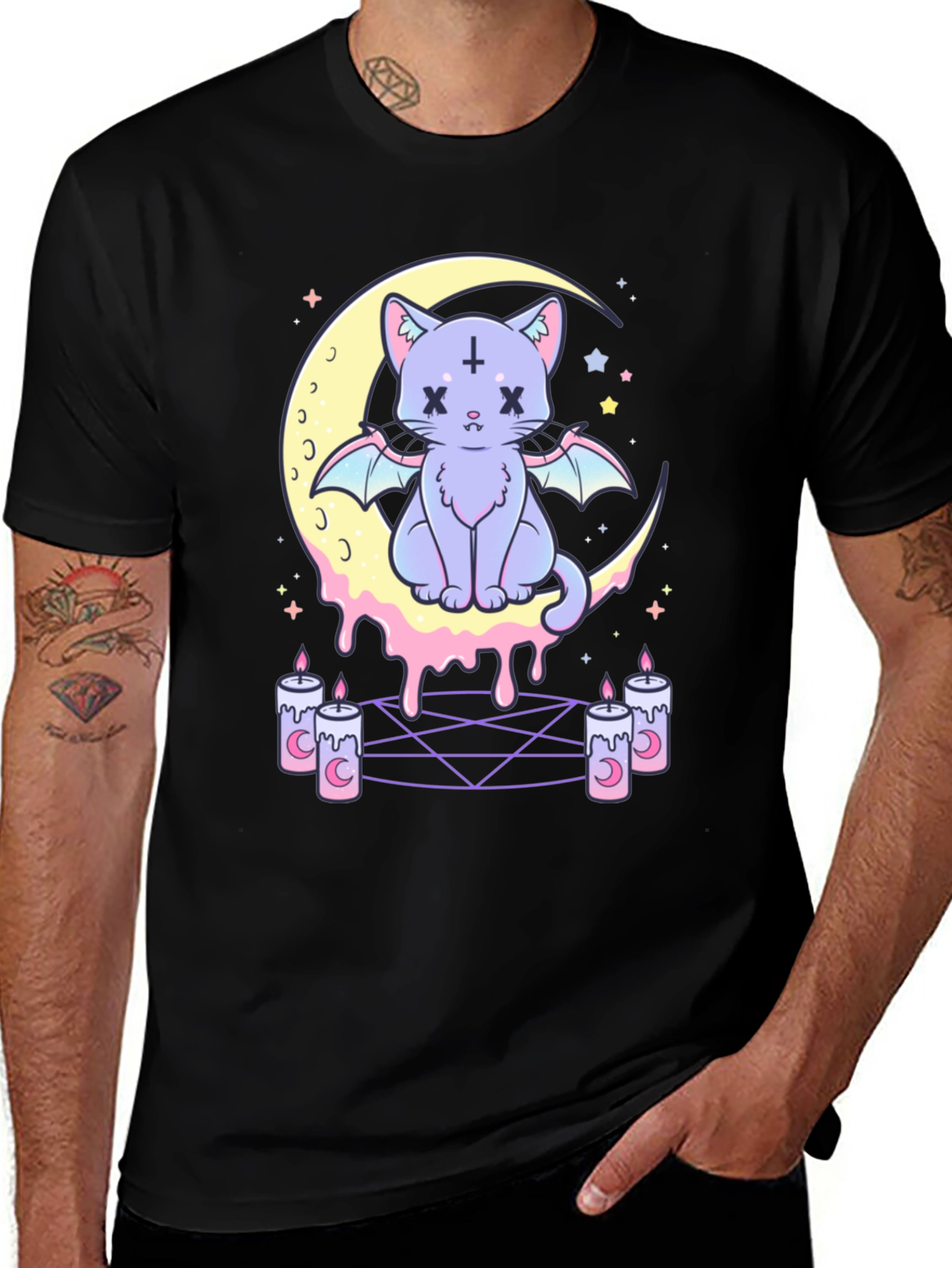 Variant 29 of Gothic Cat Moon T-Shirt - Pastel Goth Style