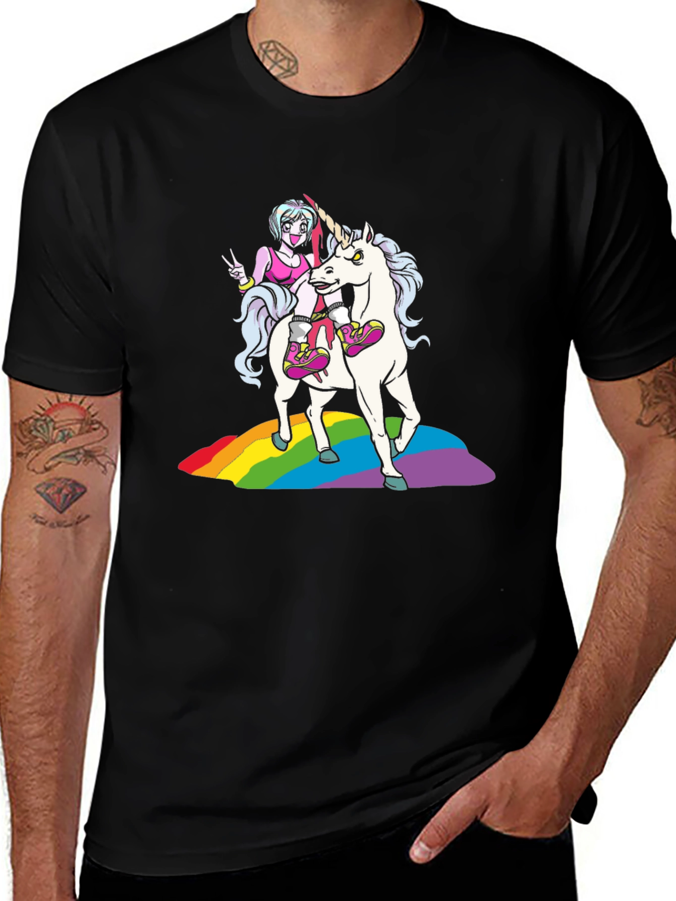Variant 18 of Unicorn Rainbow Graphic Tee - Black