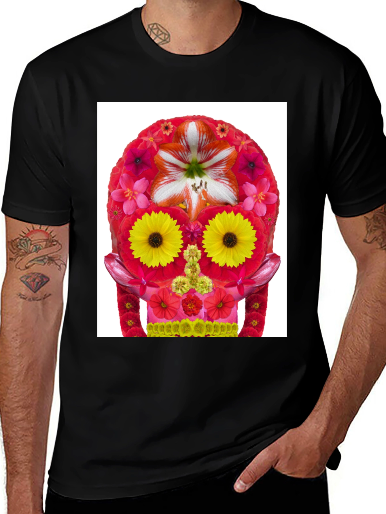 Variant 9 of Floral Skull Graphic Tee - Day of the Dead