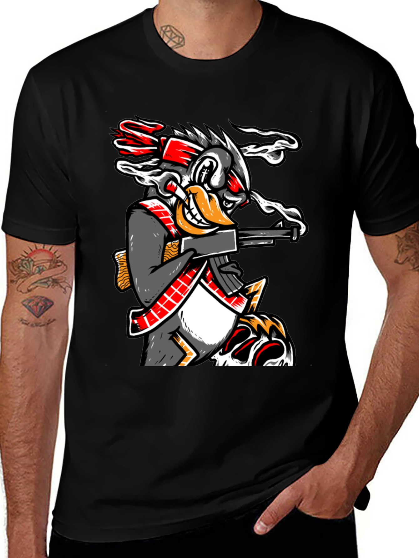 Variant 2 of Cartoon Duck With Gun Graphic T-Shirt