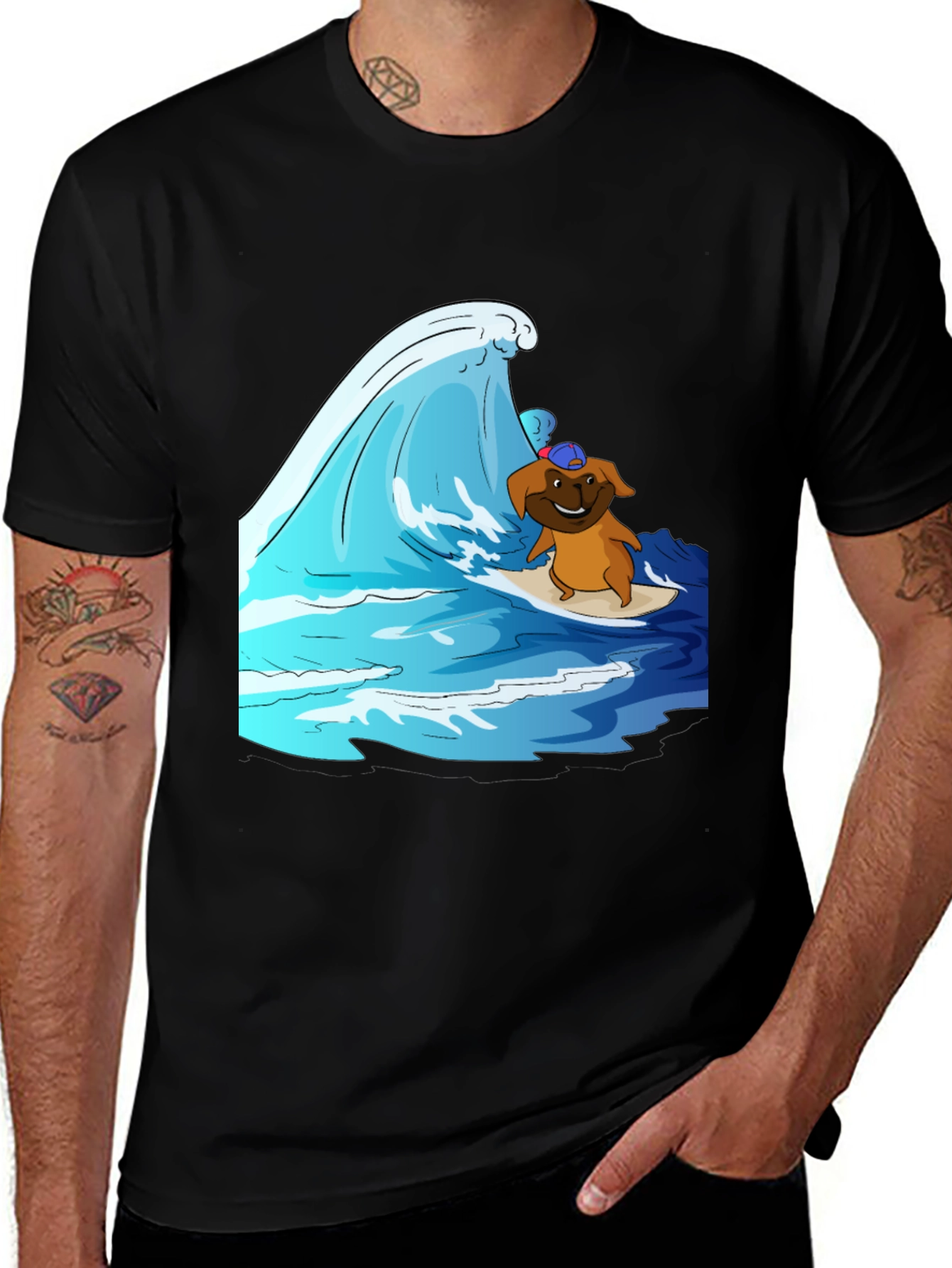 Black Surfing Dog T-Shirt main image