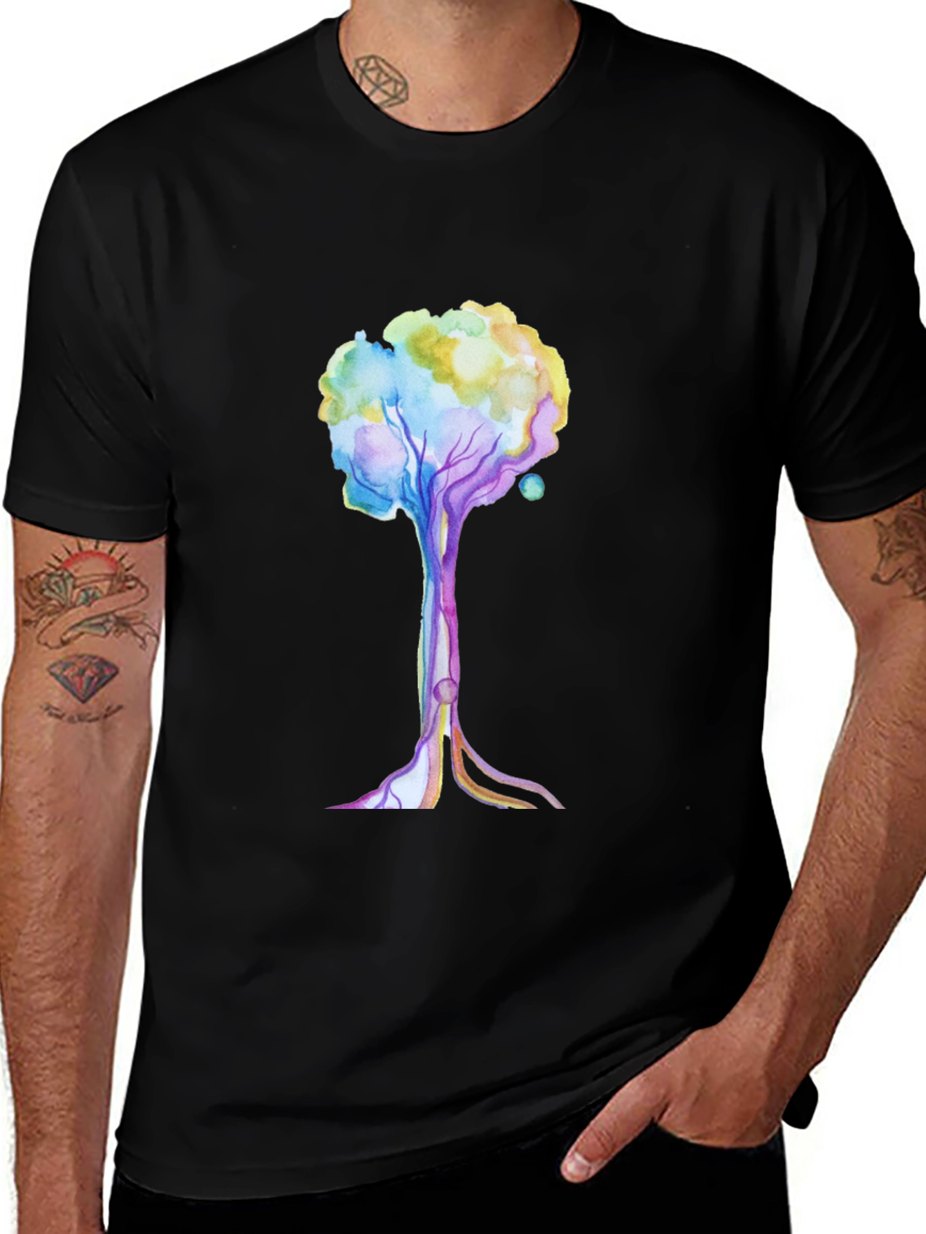Variant 12 of Watercolor Tree Graphic Tee - Nature Inspired Black T-Shirt