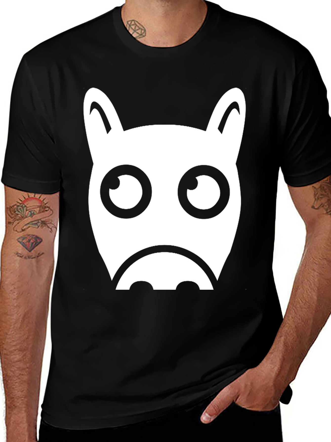 Variant 12 of Funny Cartoon Animal Face Graphic Black T-Shirt